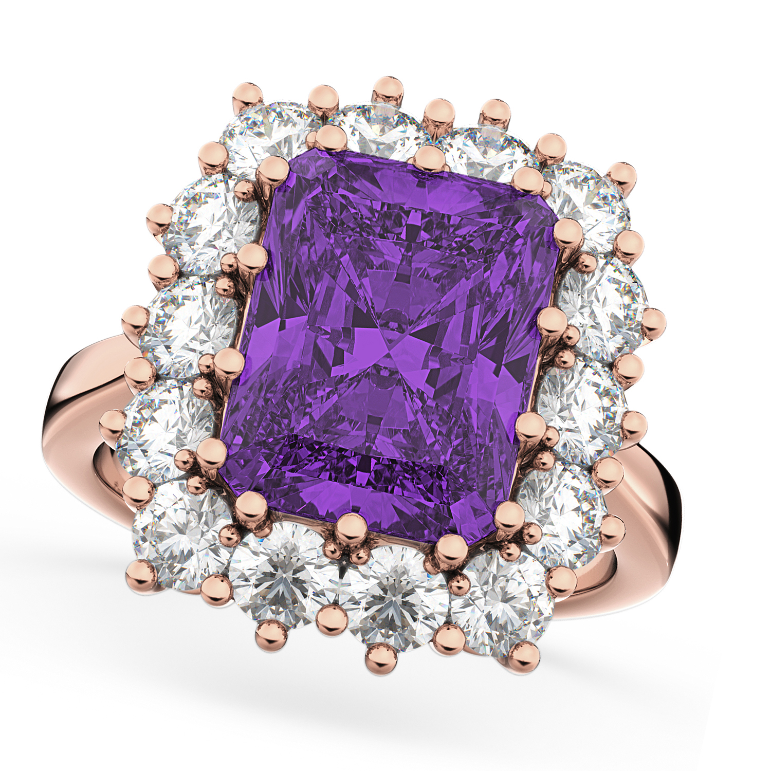 Emerald Cut Amethyst & Diamond Lady Di Ring 18k Rose Gold (5.68ct)