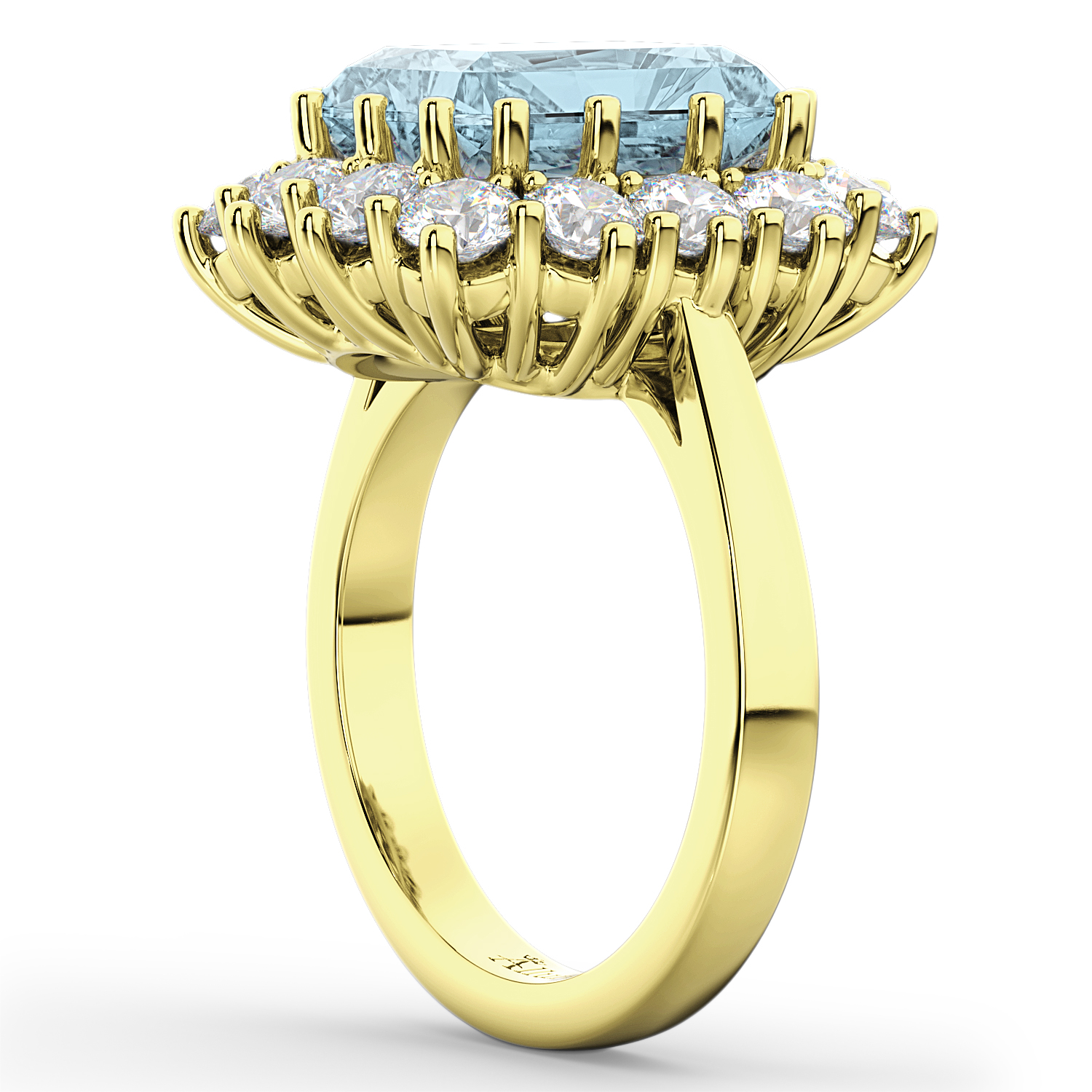 Emerald Cut Aquamarine & Diamond Lady Di Ring 18k Yellow Gold (5.68ct)