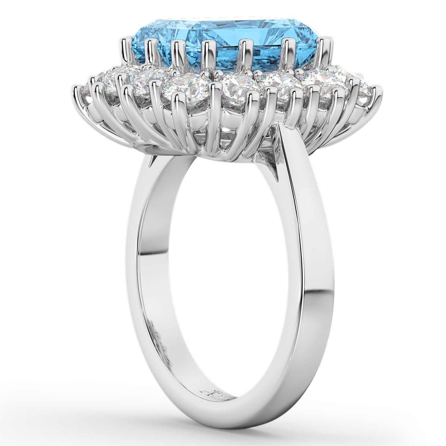 Emerald Cut Blue Topaz & Diamond Lady Di Ring 14k White Gold (5.68ct)