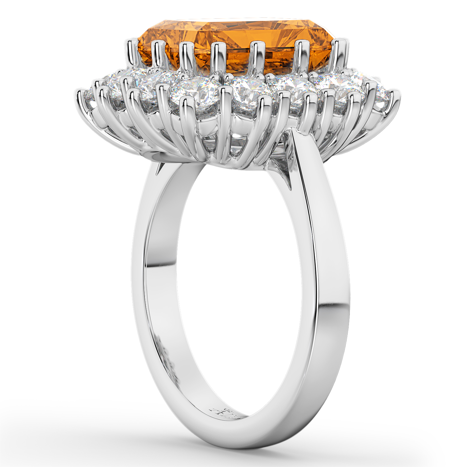 Emerald Cut Citrine & Diamond Lady Di Ring 18k White Gold (5.68ct)