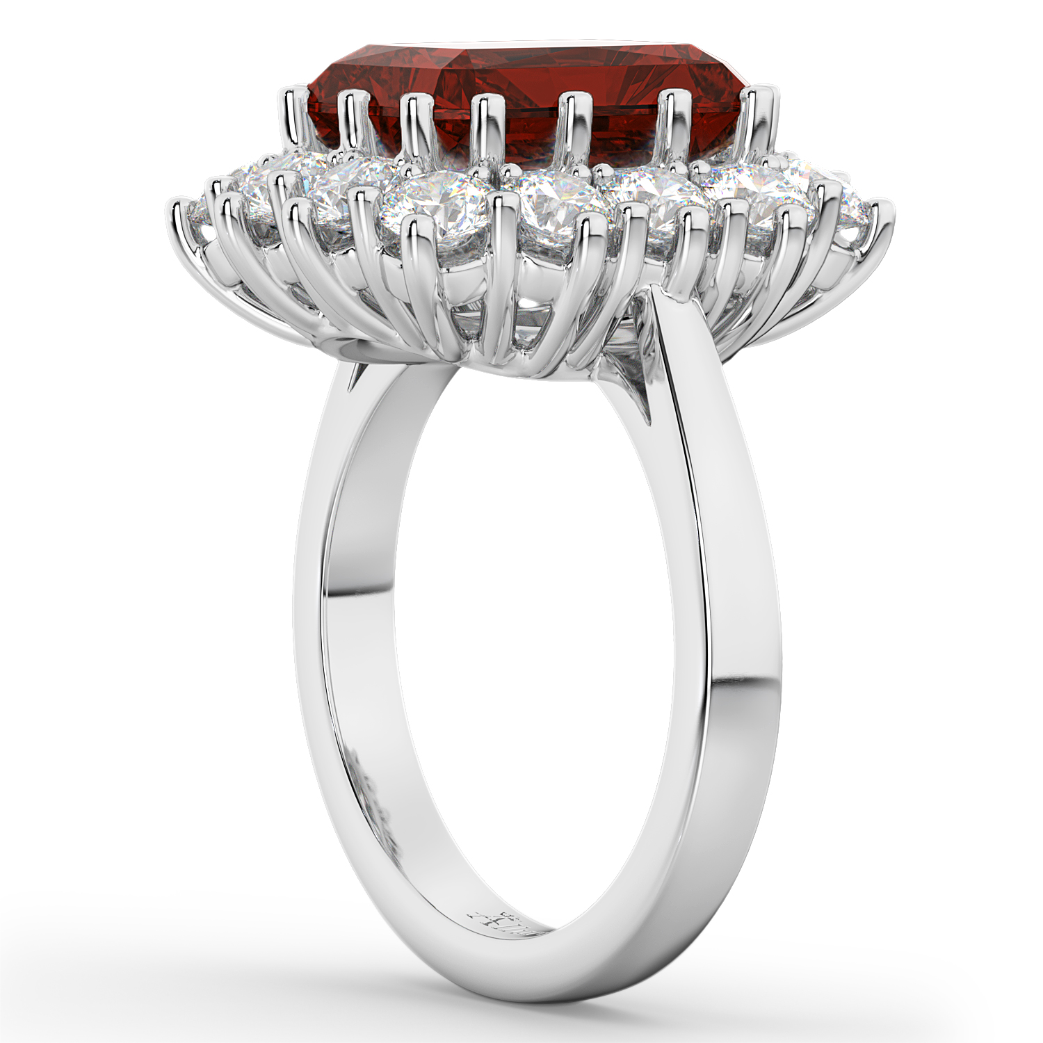Emerald Cut Garnet & Diamond Lady Di Ring 14k White Gold (5.68ct)