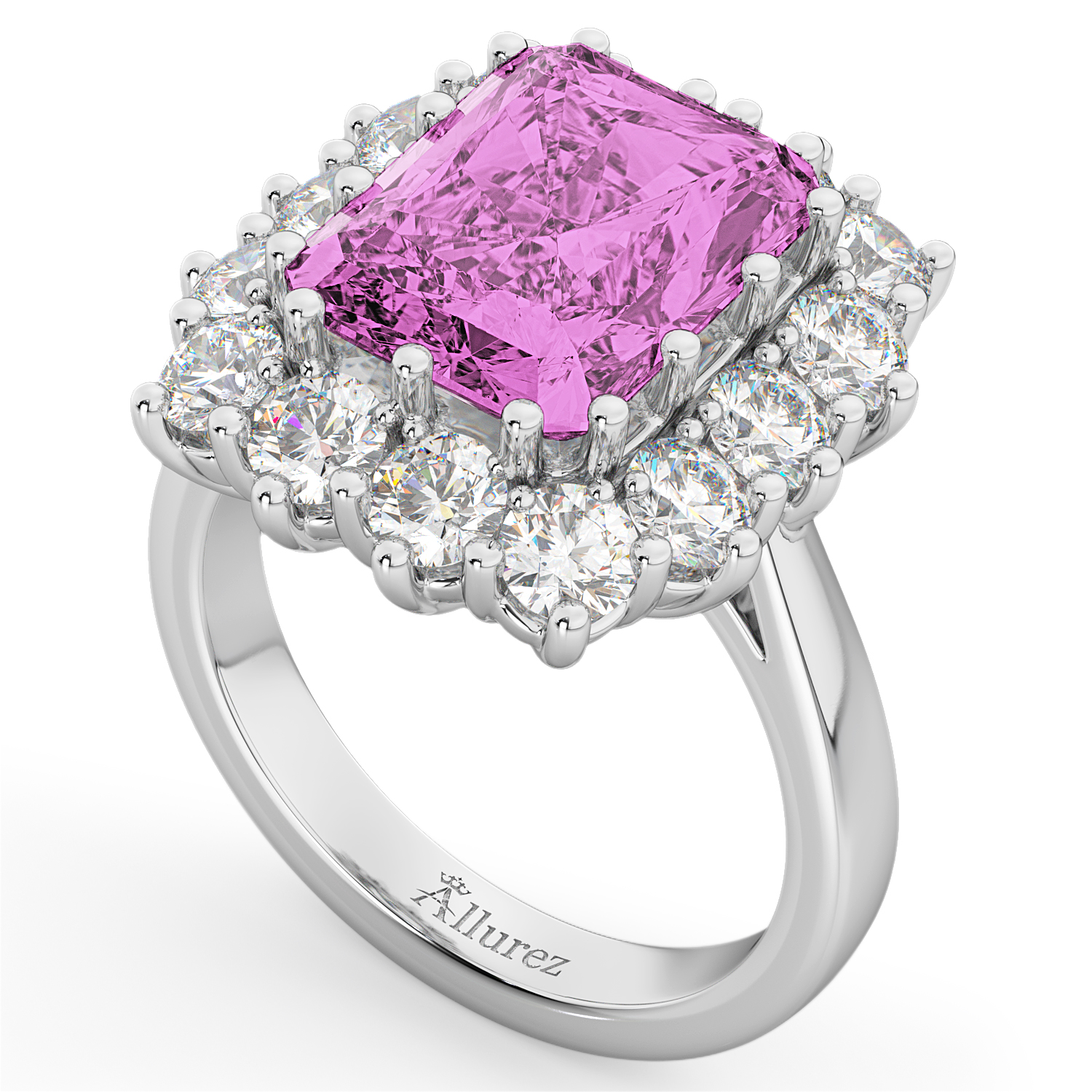 Pink Sapphire & Diamond Lady Di Ring 18k White Gold (5.68ct)