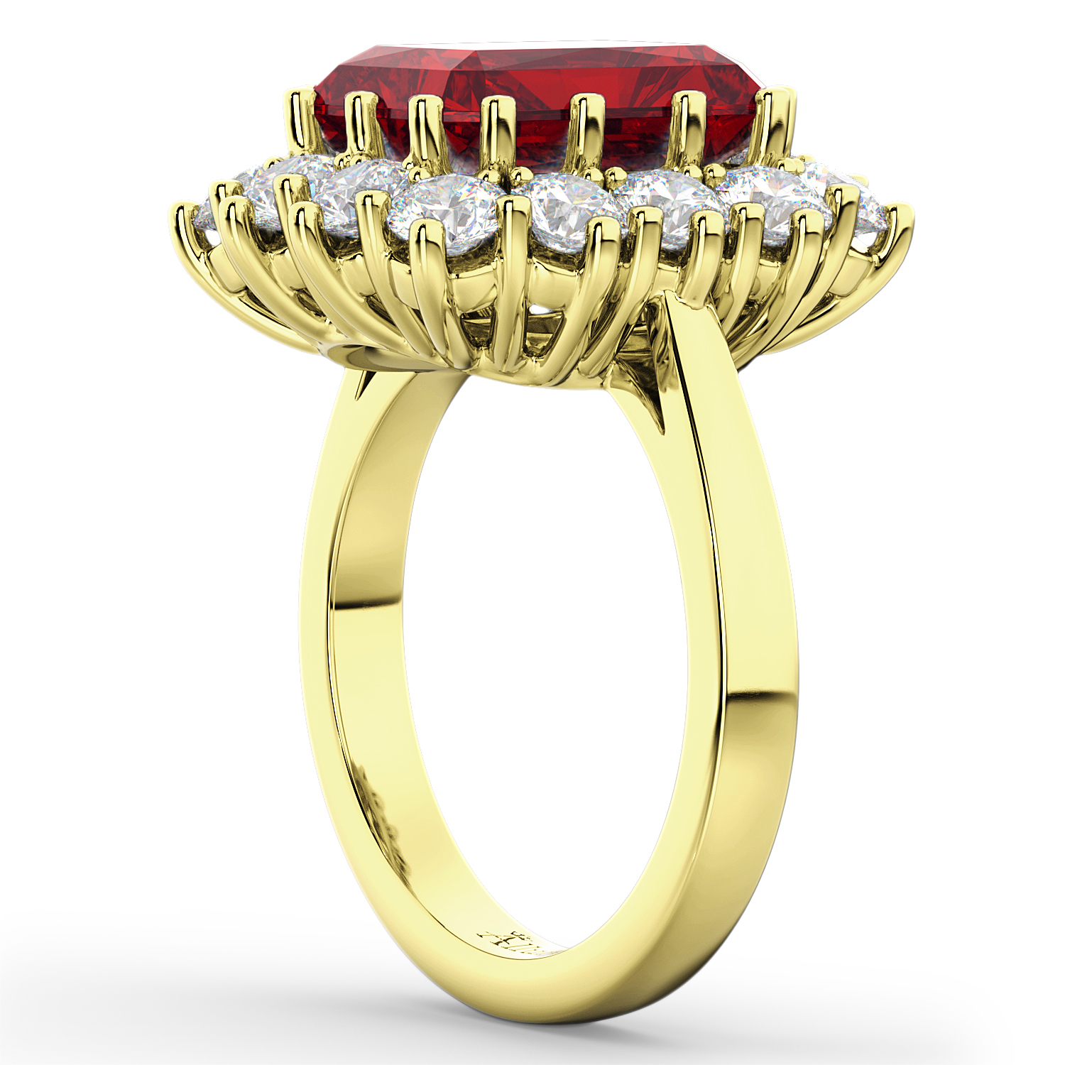 Emerald Cut Lab Ruby & Diamond Lady Di Ring 14k Yellow Gold (5.68ct)