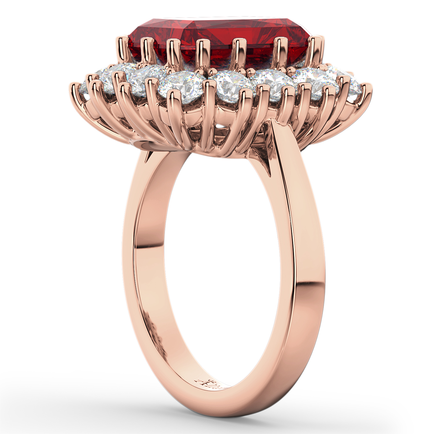 Emerald Cut Lab Ruby & Diamond Lady Di Ring 18k Rose Gold (5.68ct)