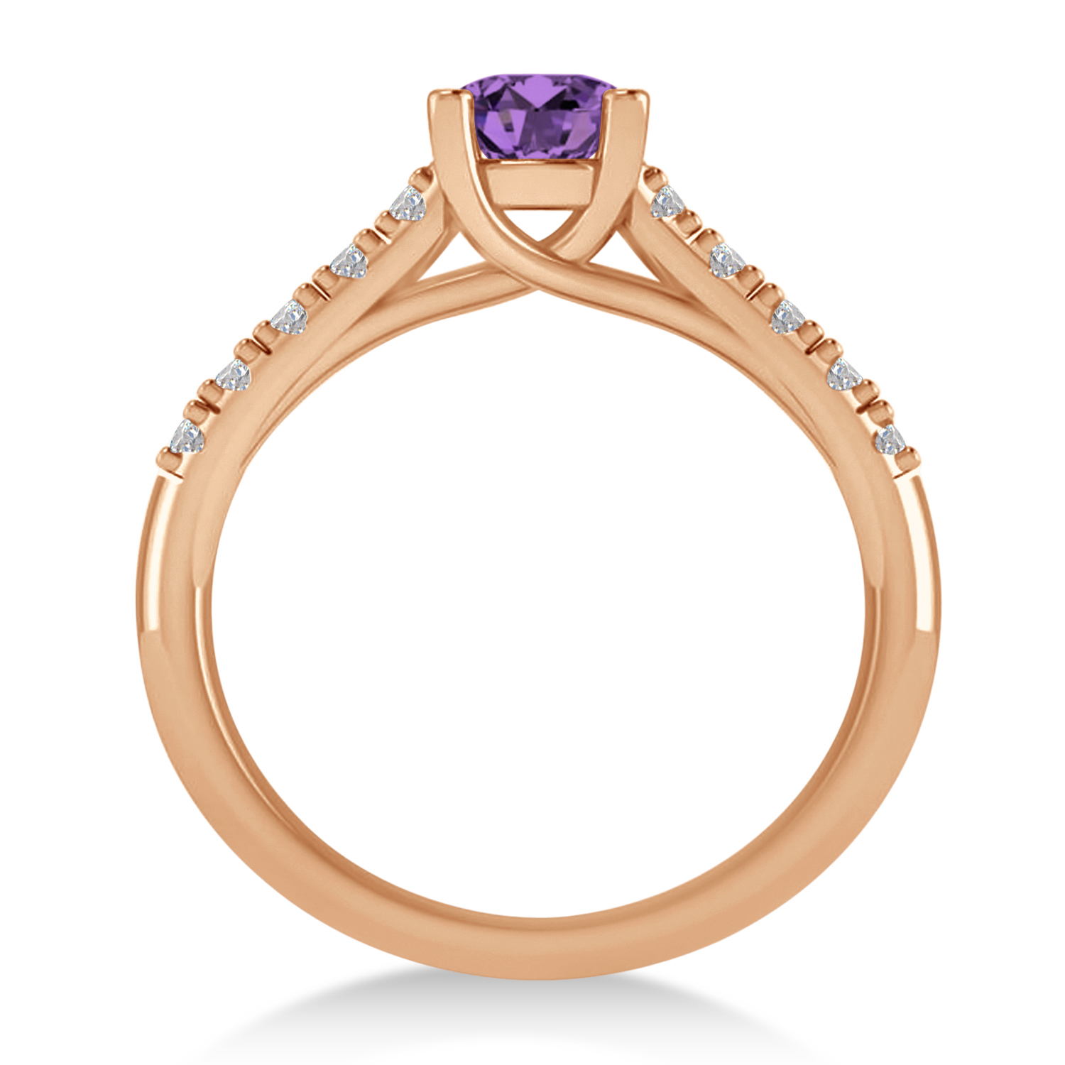 Amethyst & Diamond Accented Pre-Set Engagement Ring 14k Rose Gold (1.05ct)