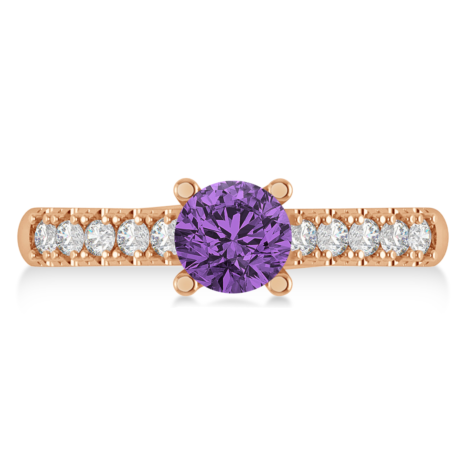 Amethyst & Diamond Accented Pre-Set Engagement Ring 14k Rose Gold (1.05ct)