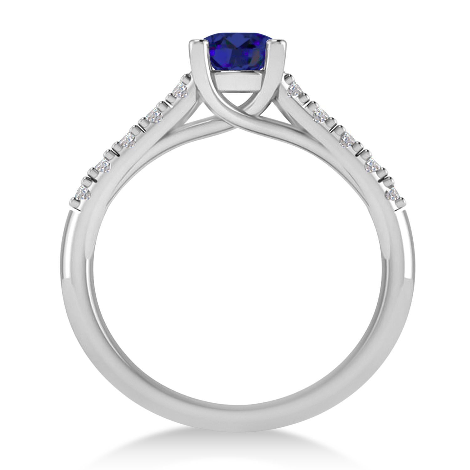 Blue Sapphire & Diamond Accented Pre-Set Engagement Ring 14k White Gold (1.05ct)