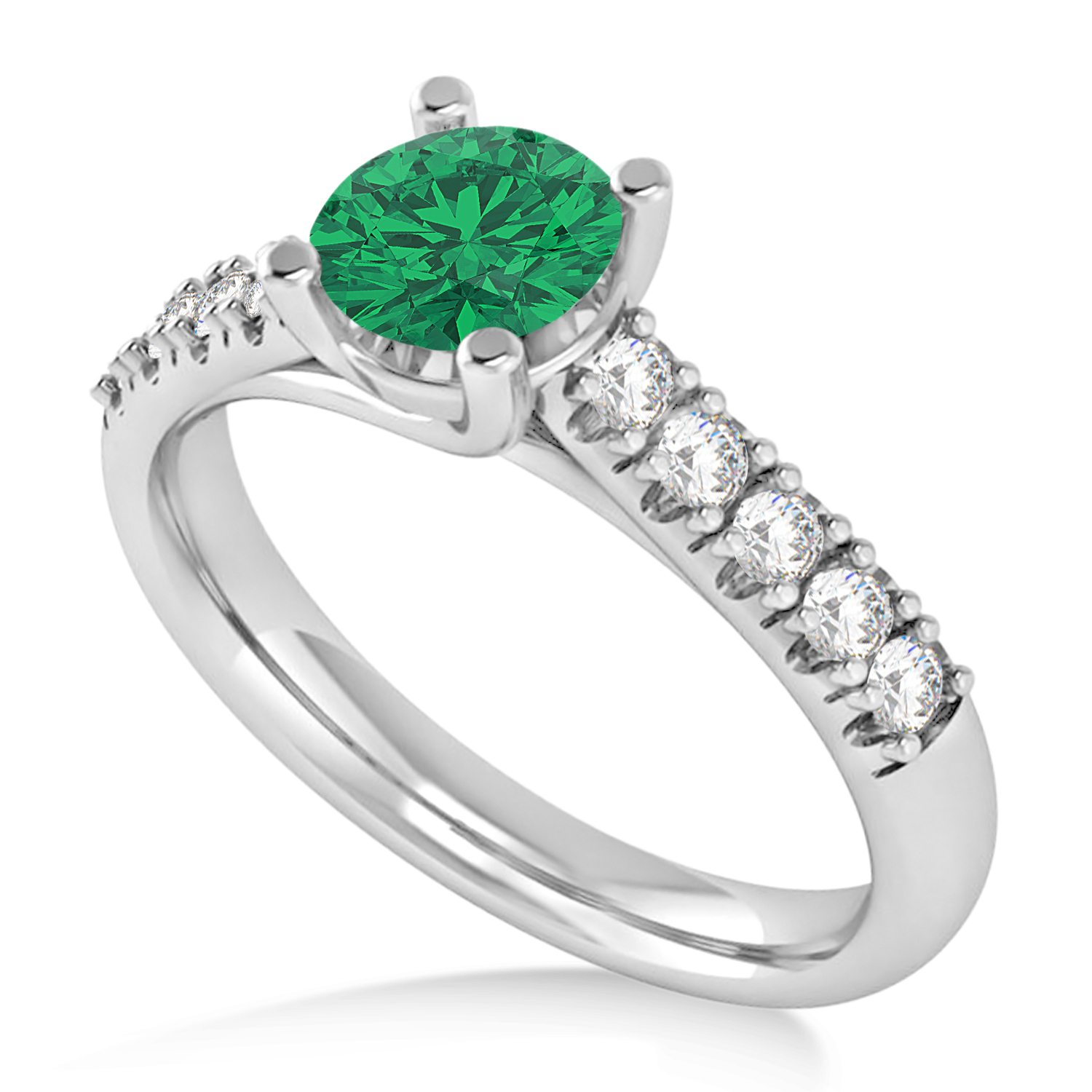 Emerald & Diamond Accented Pre-Set Engagement Ring 14k White Gold (1.05ct)