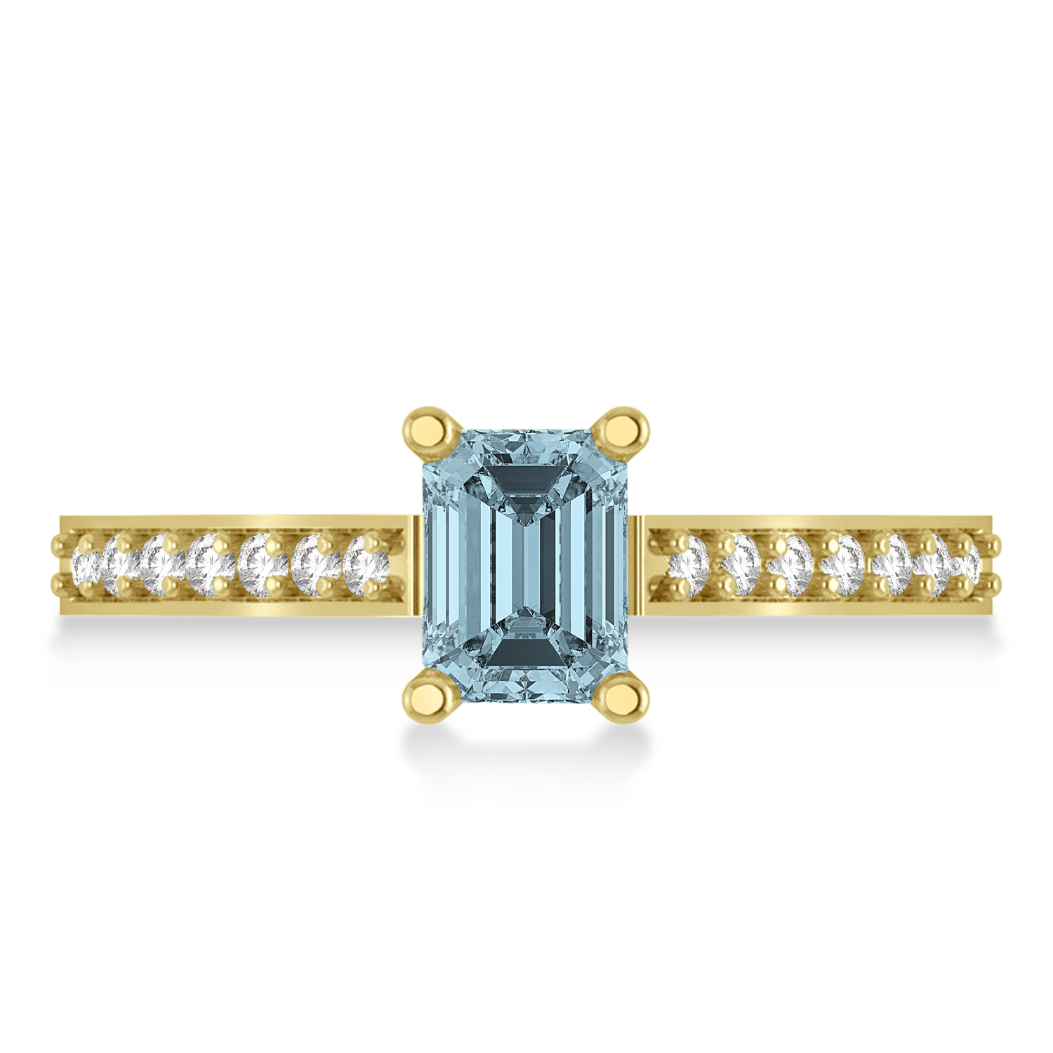 Aquamarine & Emerald-Cut Diamond Pre-Set Engagement Ring 14k Yellow Gold (1.09ct)