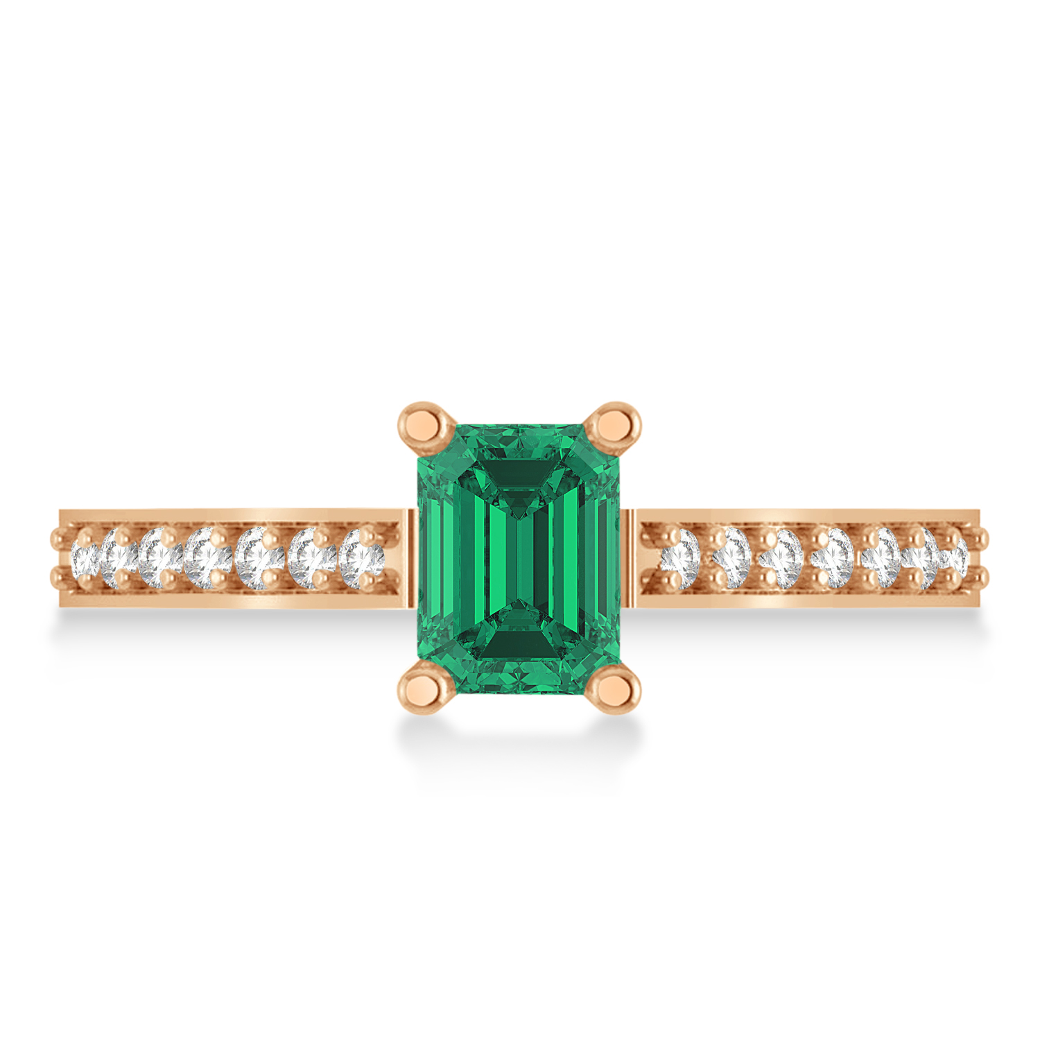 Emerald & Emerald-Cut Diamond Pre-Set Engagement Ring 14k Rose Gold (1.09ct)