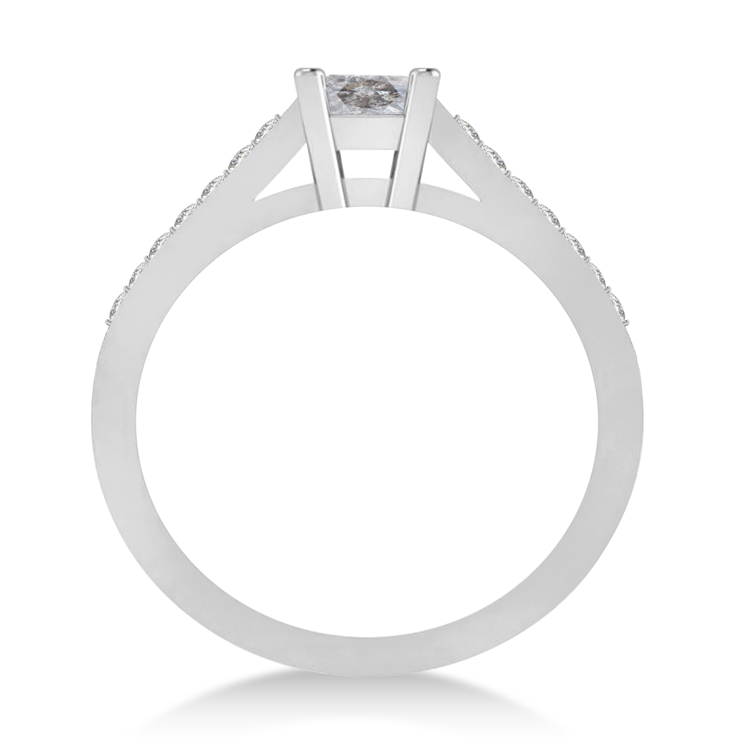 Salt & Pepper & White Emerald-Cut Diamond Pre-Set Engagement Ring 14k White Gold (1.09ct)