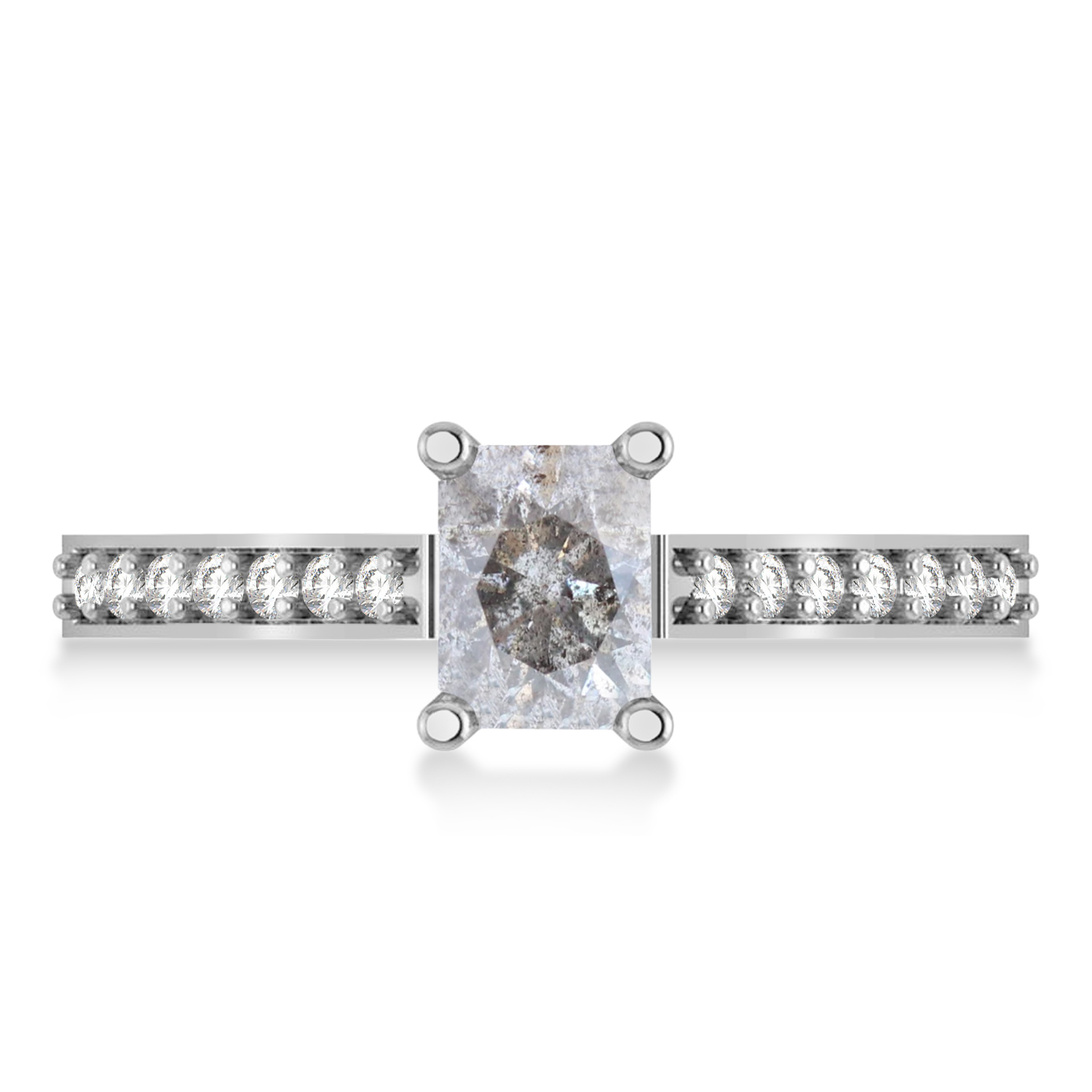 Salt & Pepper & White Emerald-Cut Diamond Pre-Set Engagement Ring 14k White Gold (1.09ct)