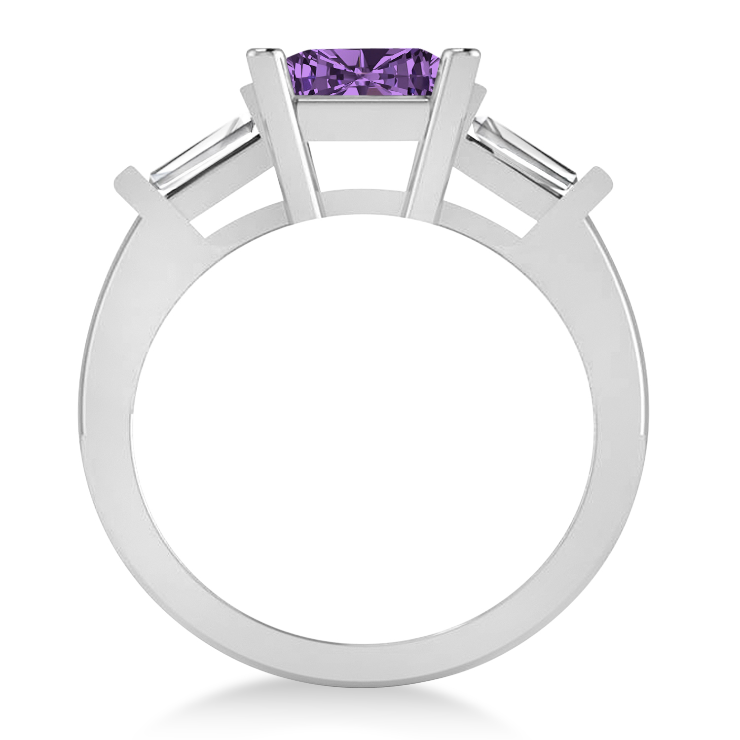 Amethyst & Diamond Three-Stone Radiant Ring 14k White Gold (2.12ct)