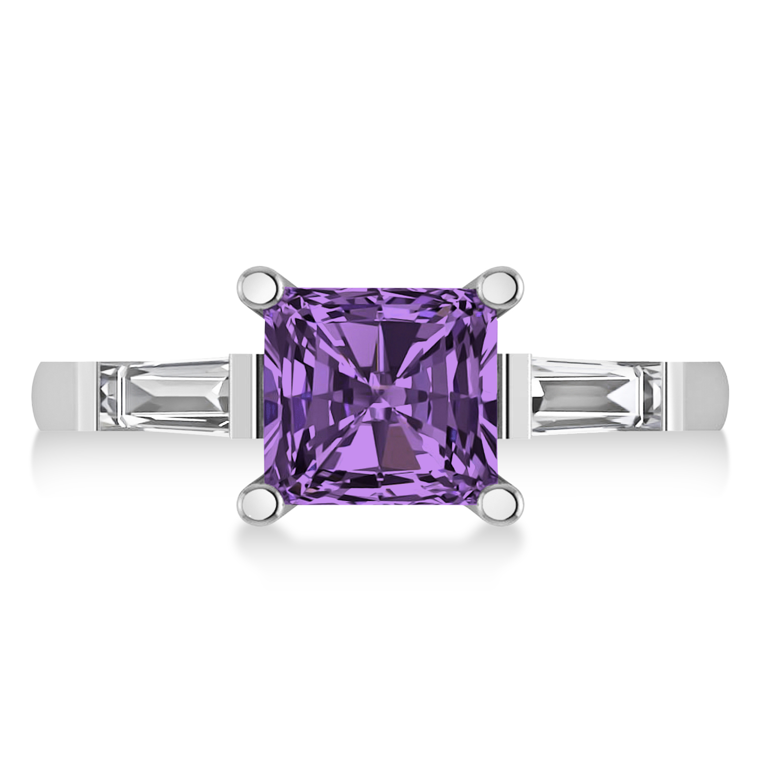 Amethyst & Diamond Three-Stone Radiant Ring 14k White Gold (2.12ct)