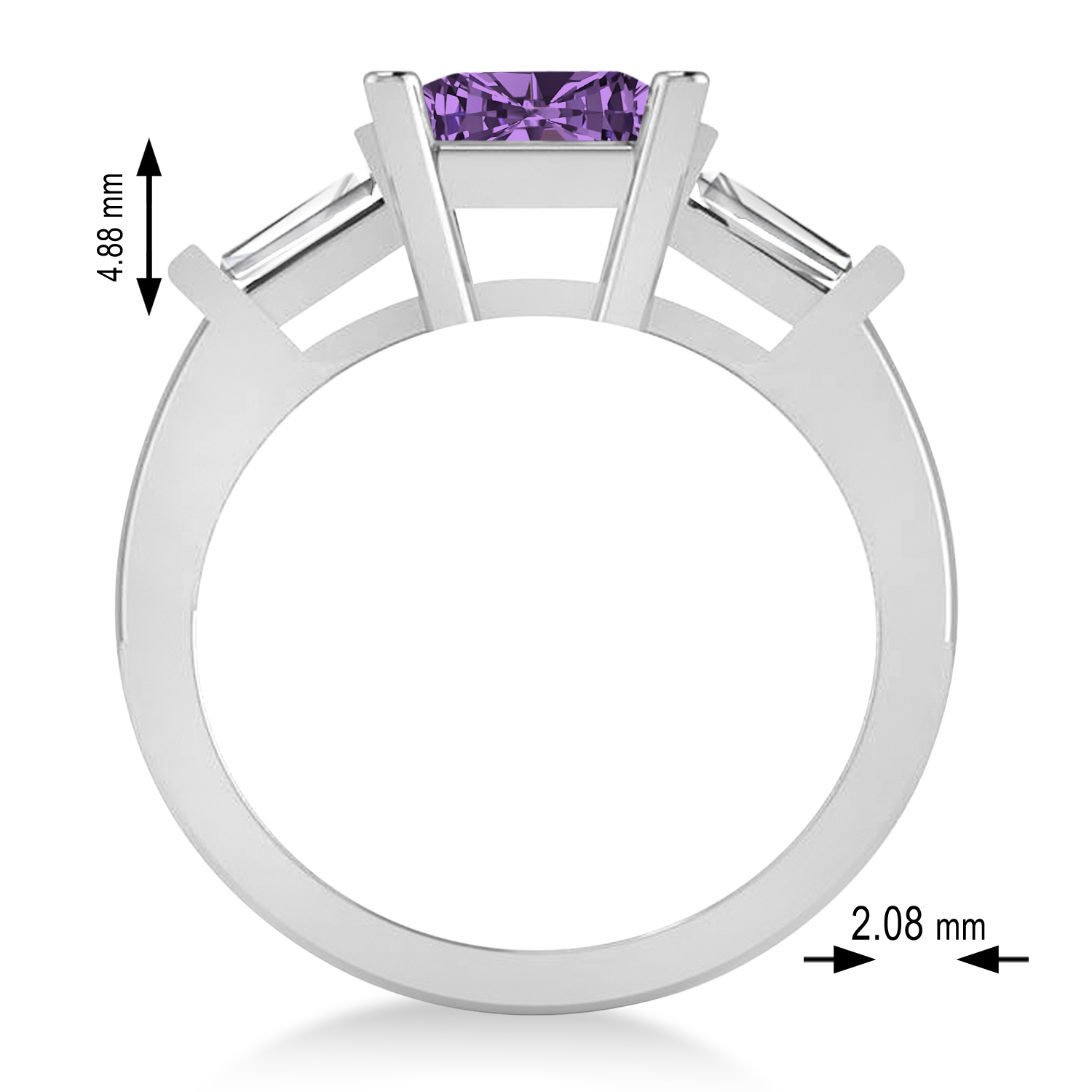 Amethyst & Diamond Three-Stone Radiant Ring 14k White Gold (2.12ct)