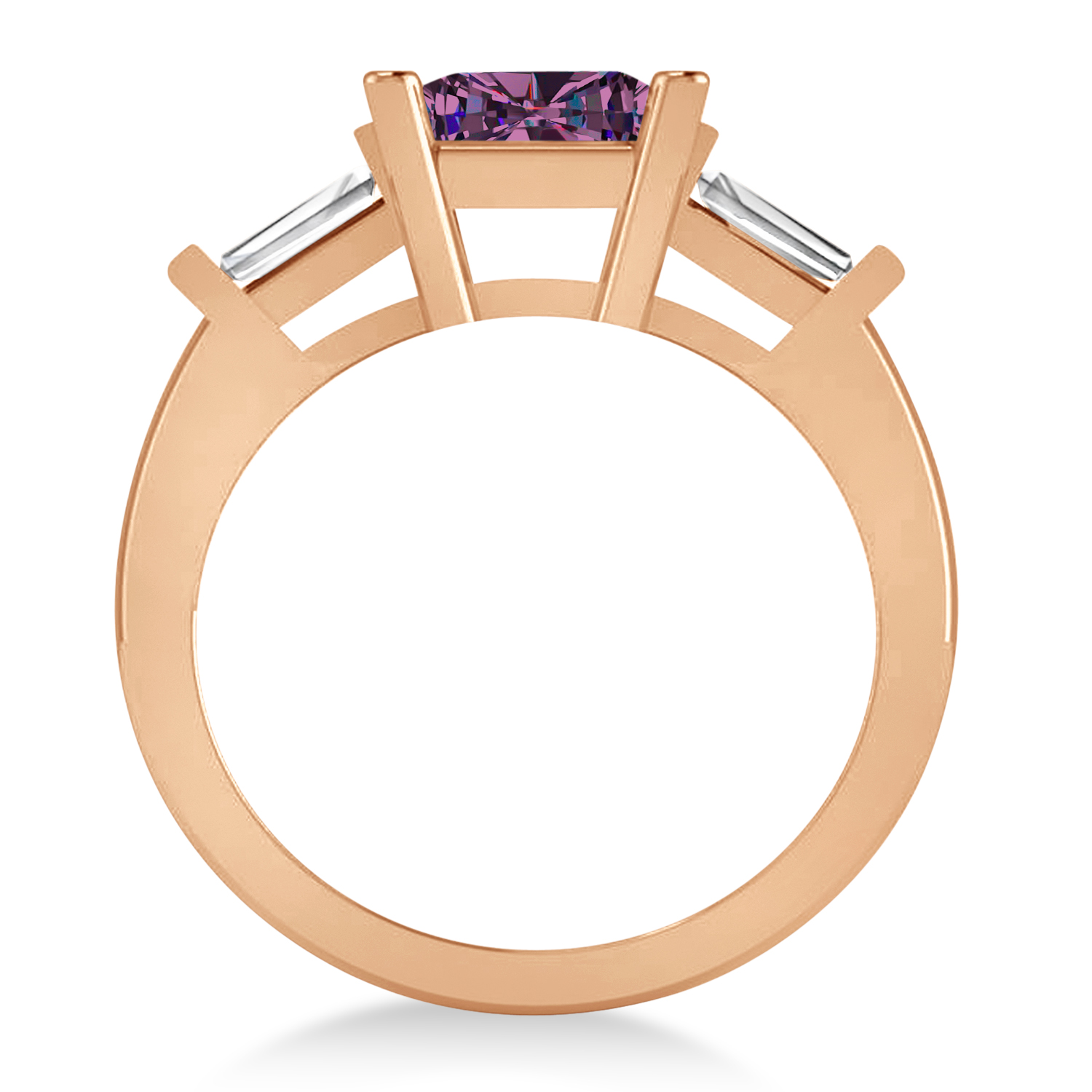 Lab Alexandrite & Diamond Three-Stone Radiant Ring 14k Rose Gold (2.12ct)