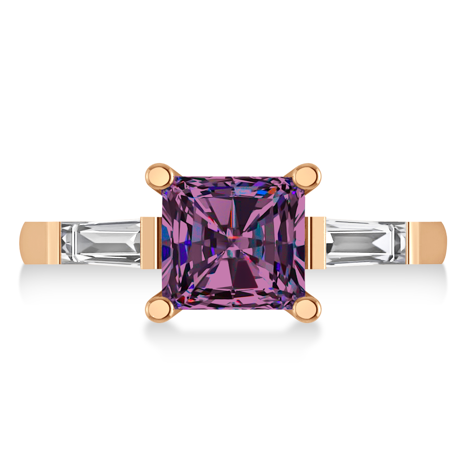 Lab Alexandrite & Diamond Three-Stone Radiant Ring 14k Rose Gold (2.12ct)
