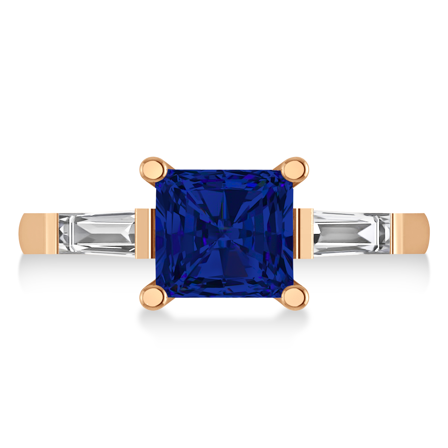 Blue Sapphire & Diamond Three-Stone Radiant Ring 14k Rose Gold (2.12ct)