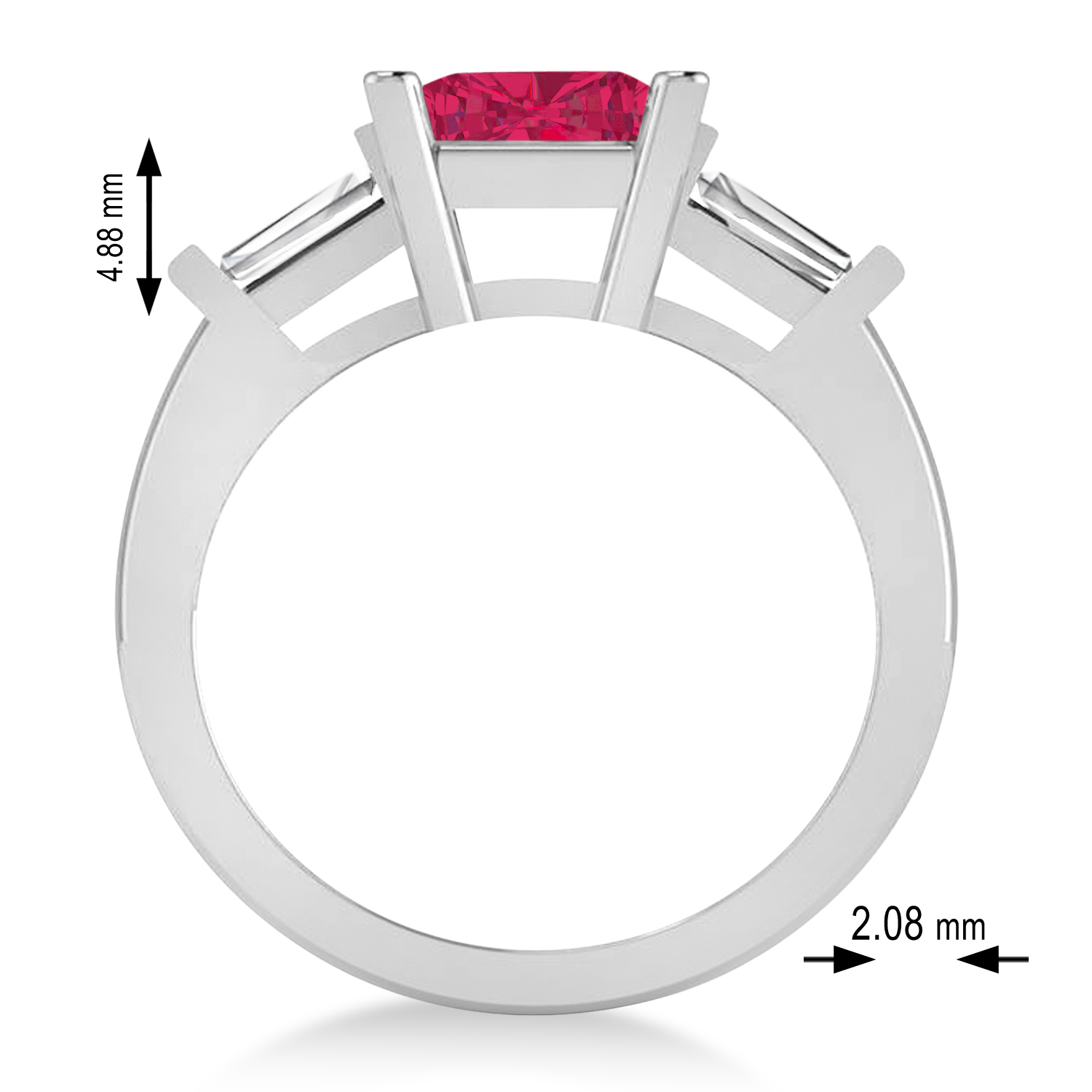 Ruby & Diamond Three-Stone Radiant Ring 14k White Gold (2.12ct)
