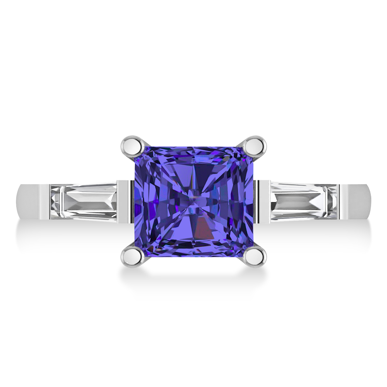 Tanzanite & Diamond Three-Stone Radiant Ring 14k White Gold (2.12ct)