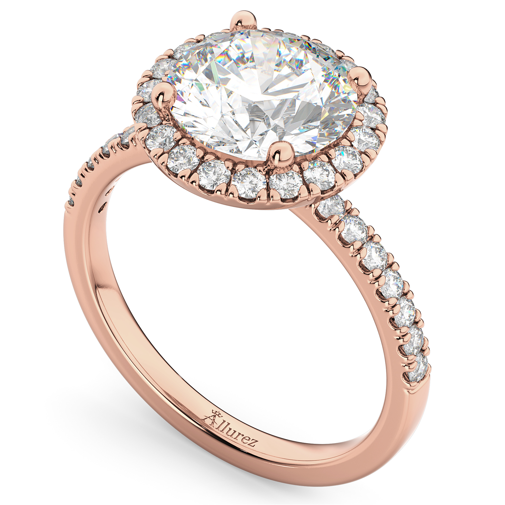 Round Halo Diamond Engagement Ring 14K Rose Gold (2.50ct)