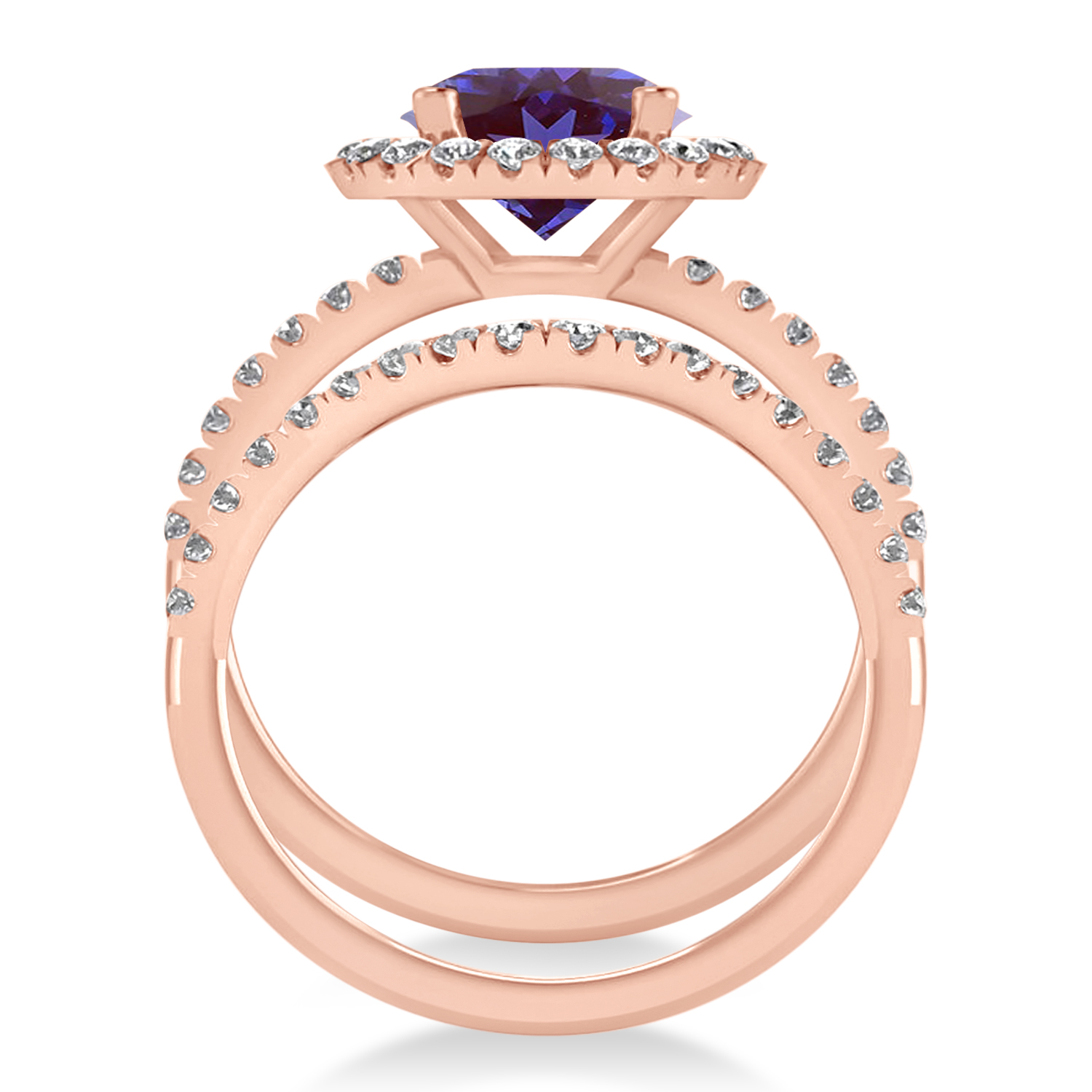 Lab Alexandrite & Diamond Round-Cut Halo Bridal Set 14K Rose Gold (2.57ct)