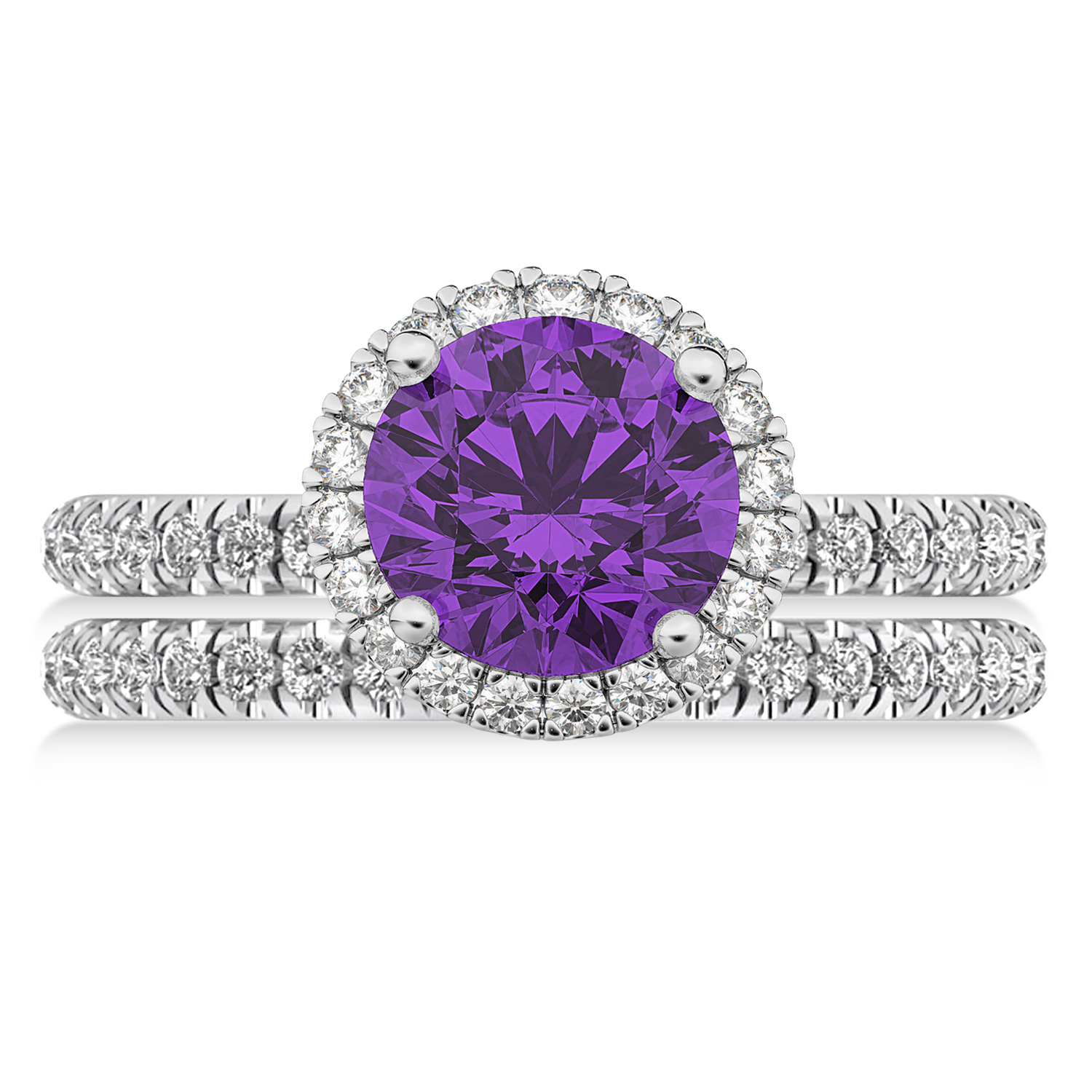 Amethyst & Diamond Round-Cut Halo Bridal Set Palladium (2.57ct)