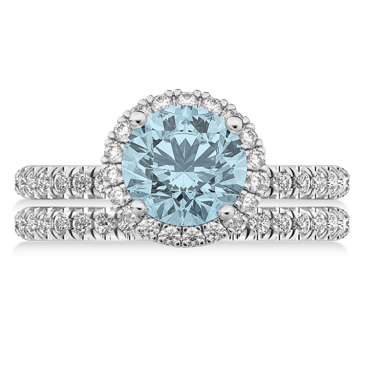 Aquamarine & Diamond Round-Cut Halo Bridal Set 14K White Gold (2.97ct)