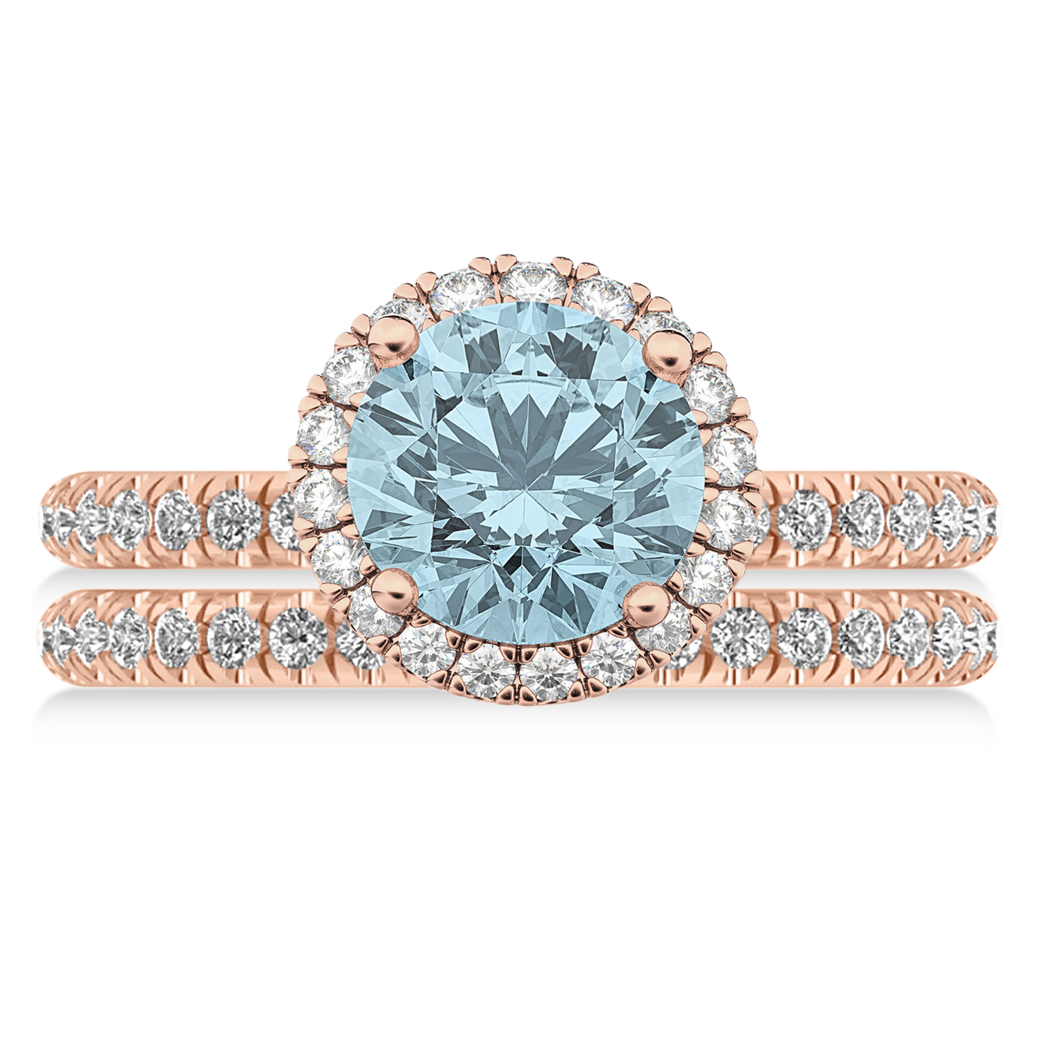Aquamarine & Diamond Round-Cut Halo Bridal Set 18K Rose Gold (2.97ct)