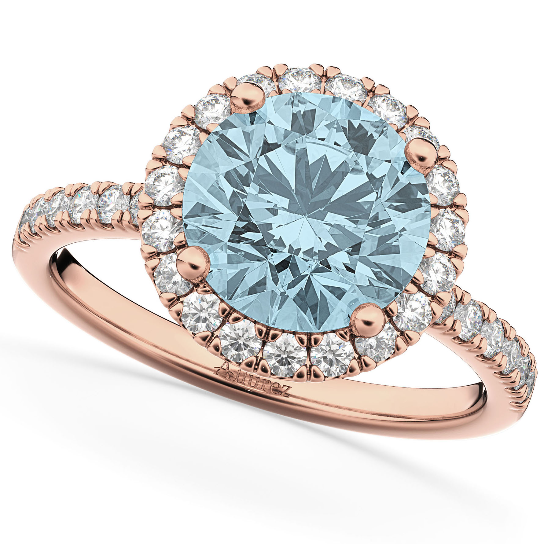 Aquamarine & Diamond Round-Cut Halo Bridal Set 18K Rose Gold (2.97ct)