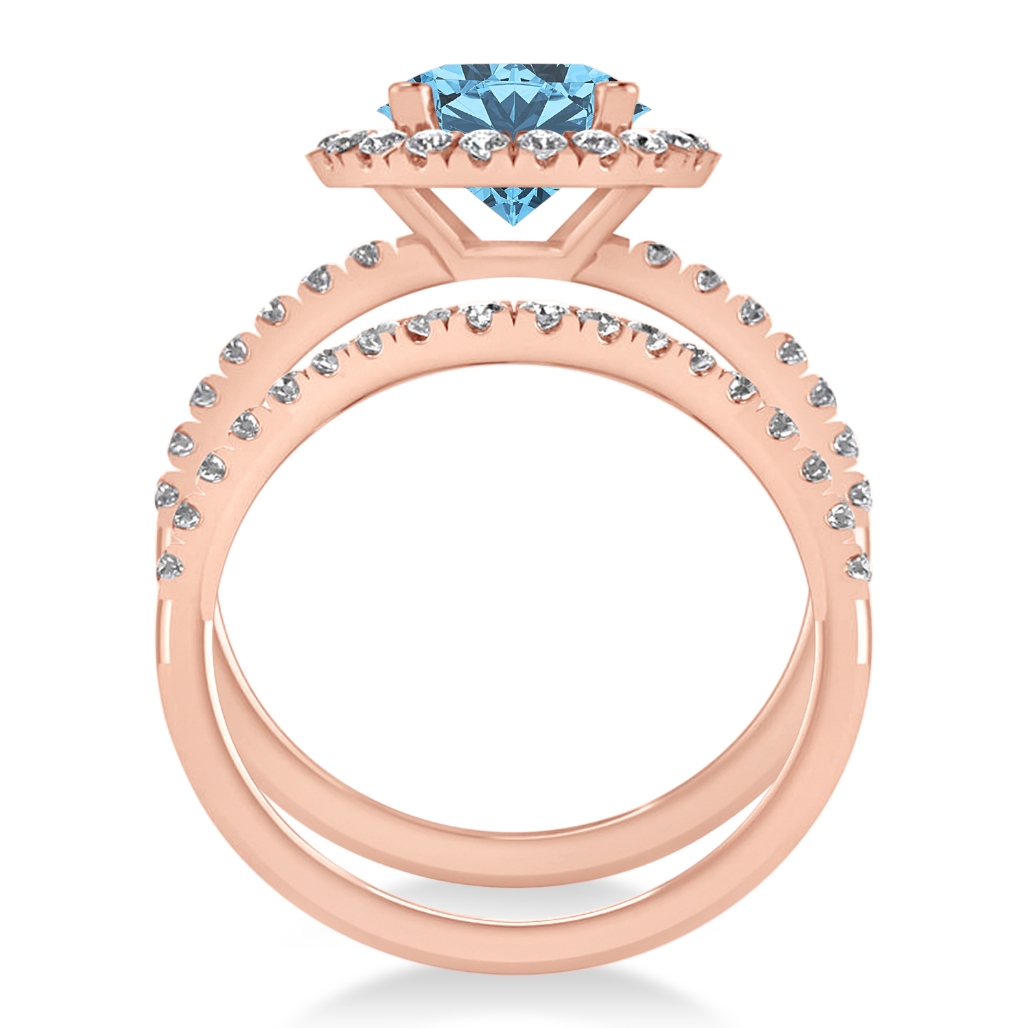 Blue Topaz & Diamond Round-Cut Halo Bridal Set 14K Rose Gold (3.27ct)