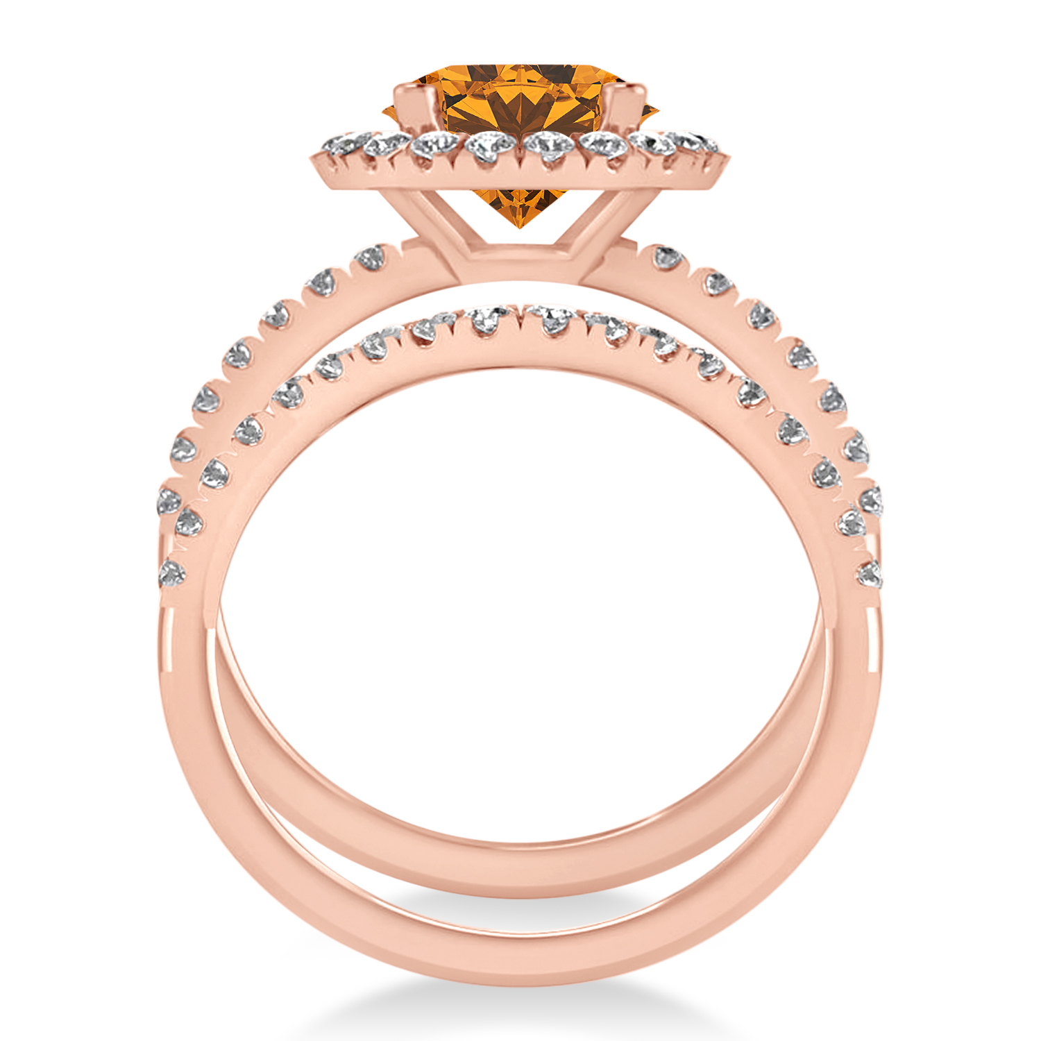 Citrine & Diamond Round-Cut Halo Bridal Set 14K Rose Gold (2.57ct)