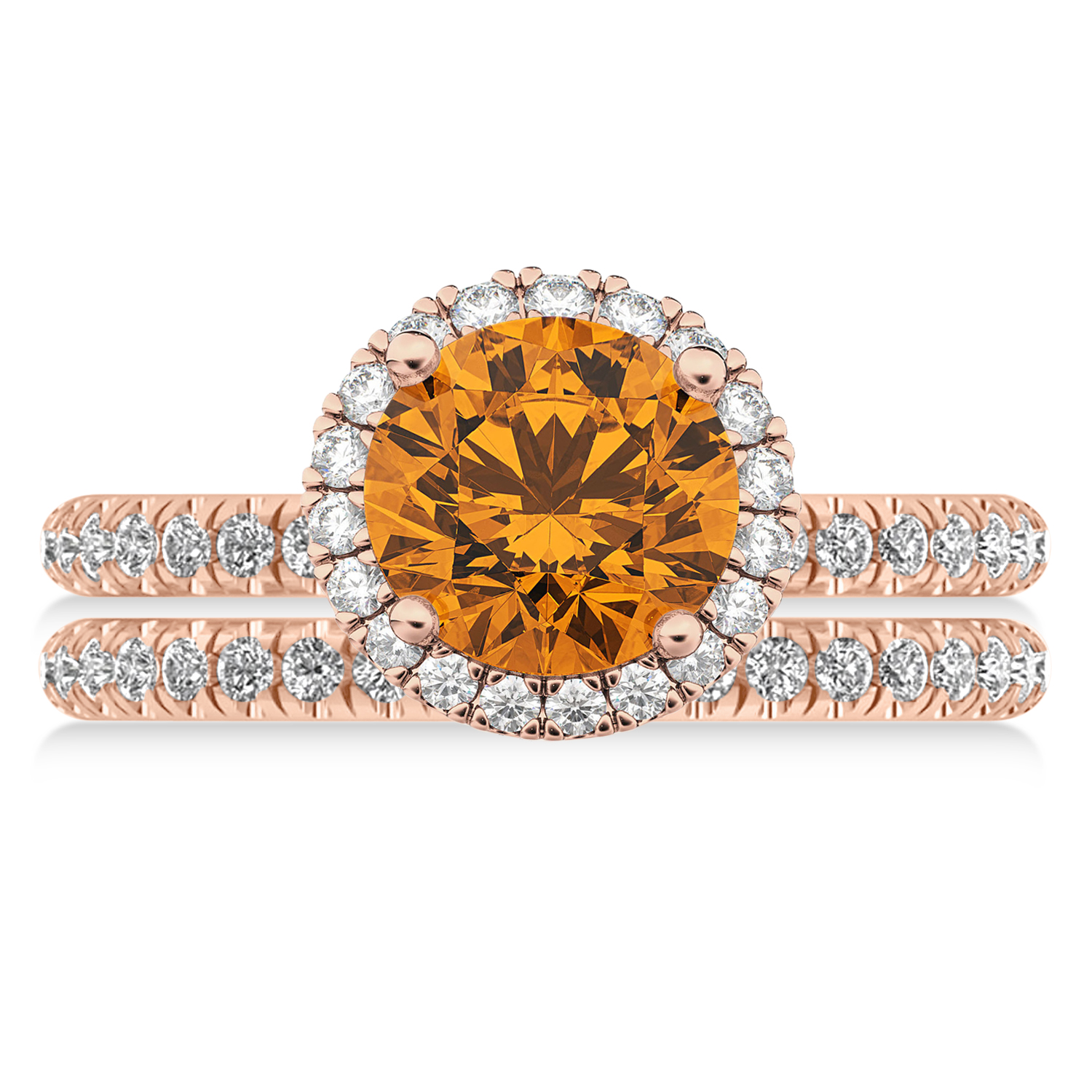 Citrine & Diamond Round-Cut Halo Bridal Set 14K Rose Gold (2.57ct)