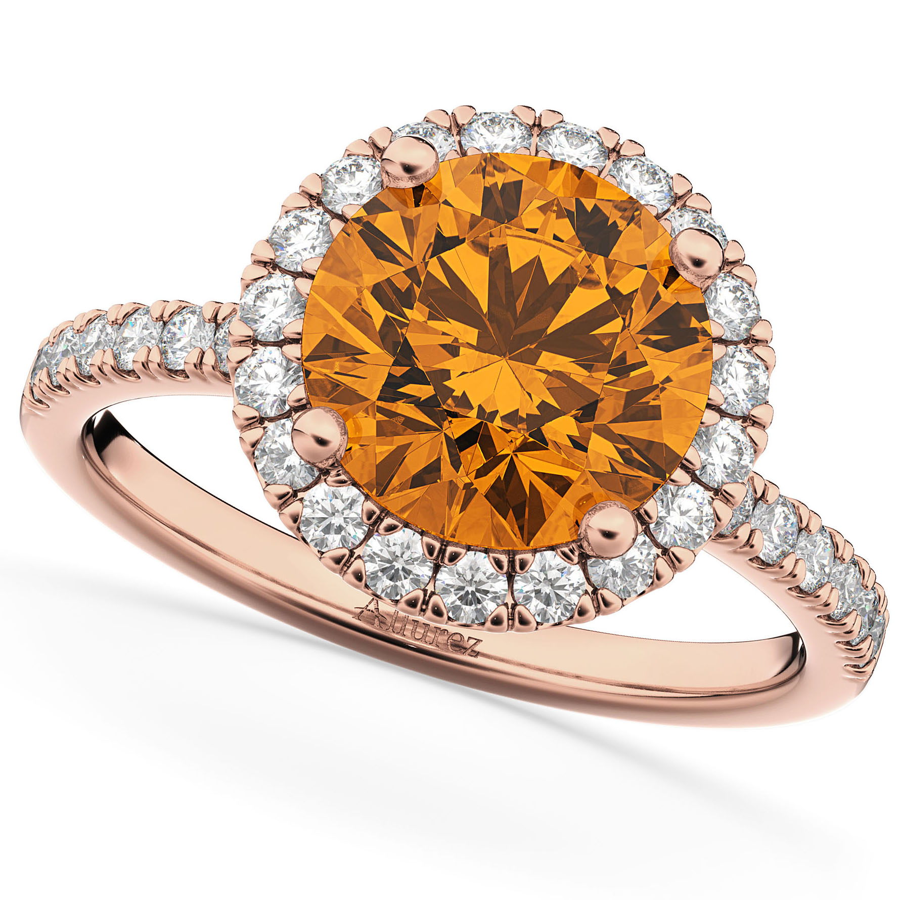 Citrine & Diamond Round-Cut Halo Bridal Set 14K Rose Gold (2.57ct)