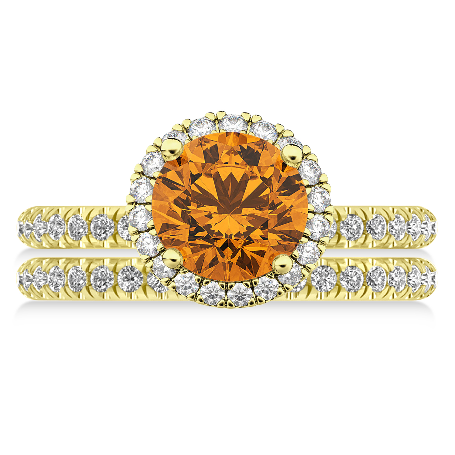 Citrine & Diamond Round-Cut Halo Bridal Set 14K Yellow Gold (2.57ct)