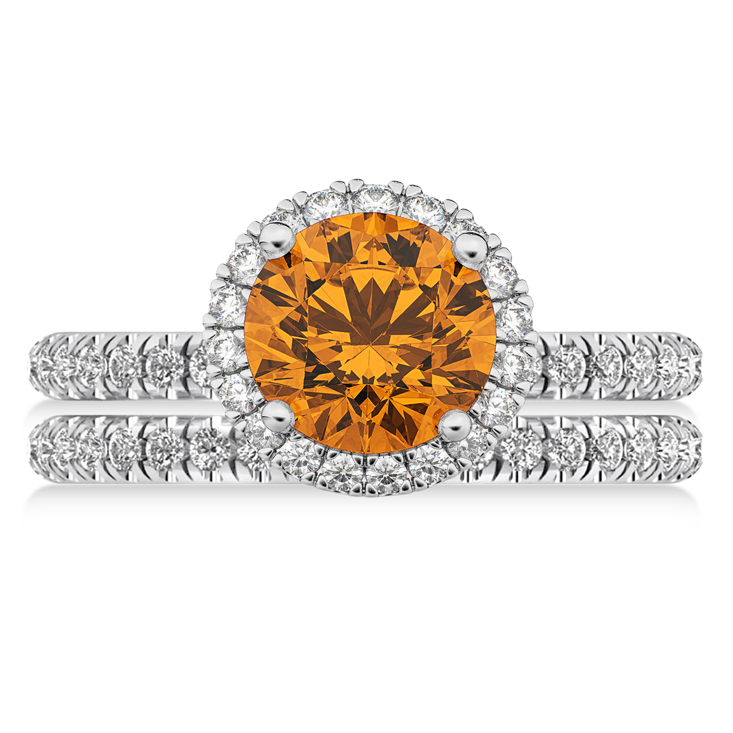 Citrine & Diamond Round-Cut Halo Bridal Set 18K White Gold (2.57ct)