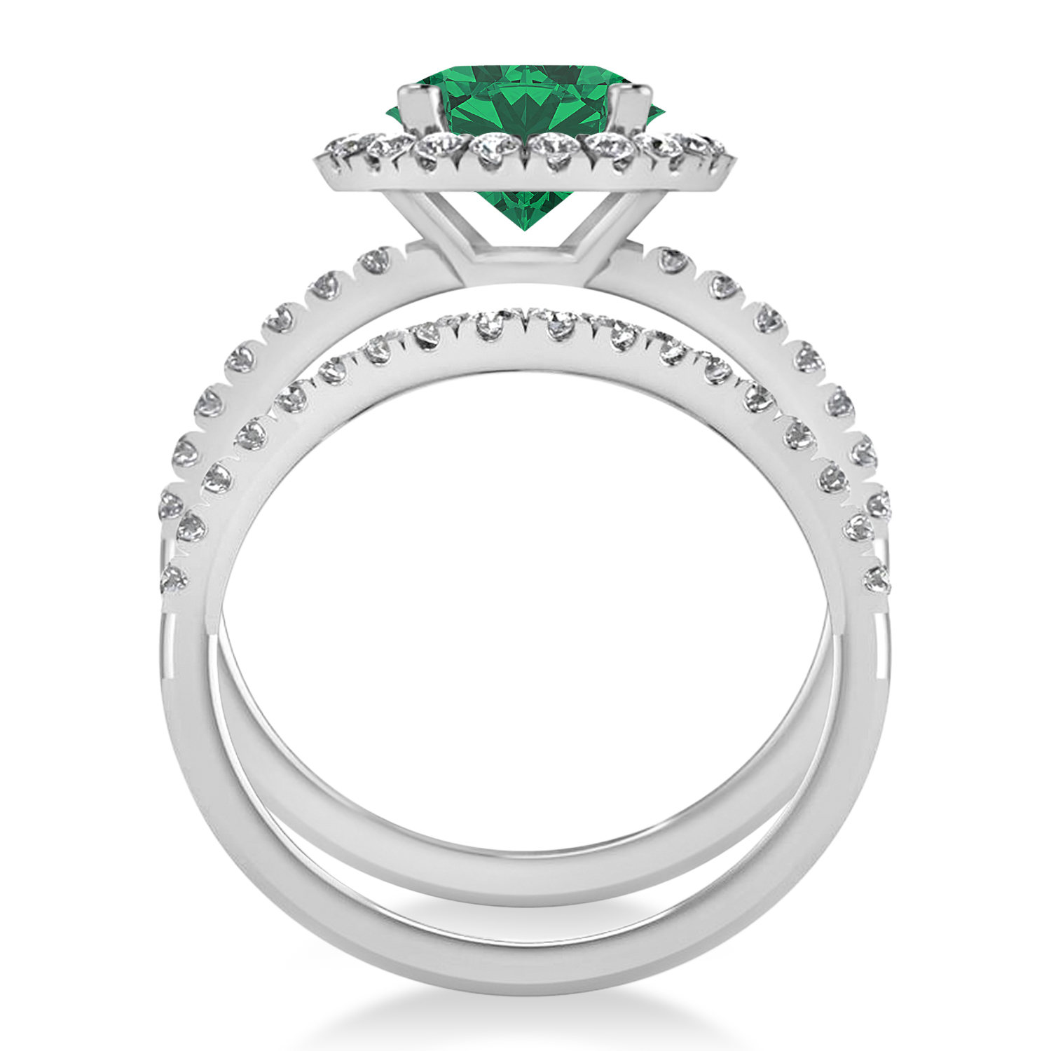 Emerald & Diamond Round-Cut Halo Bridal Set Palladium (3.07ct)