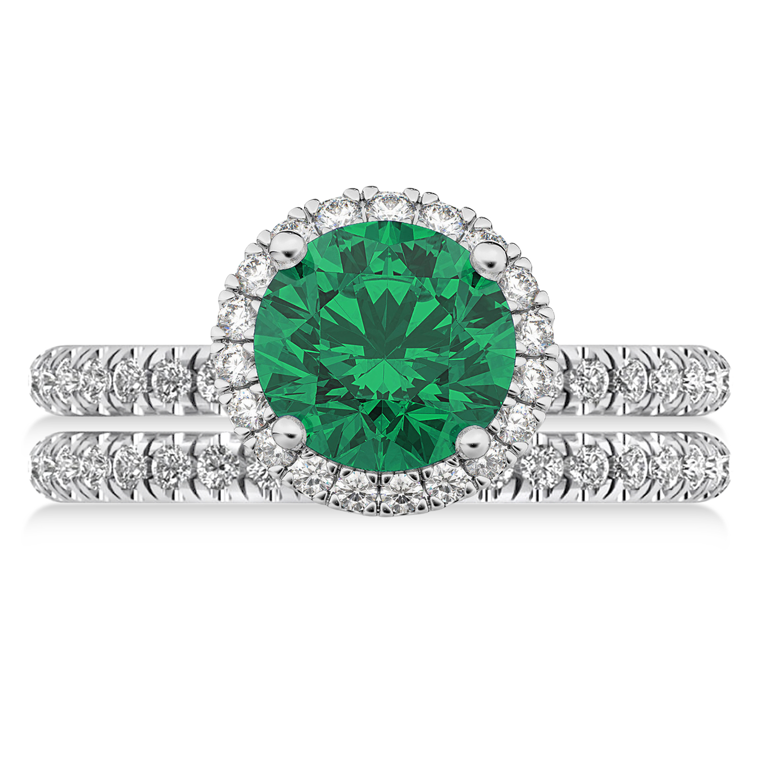 Emerald & Diamond Round-Cut Halo Bridal Set Palladium (3.07ct)