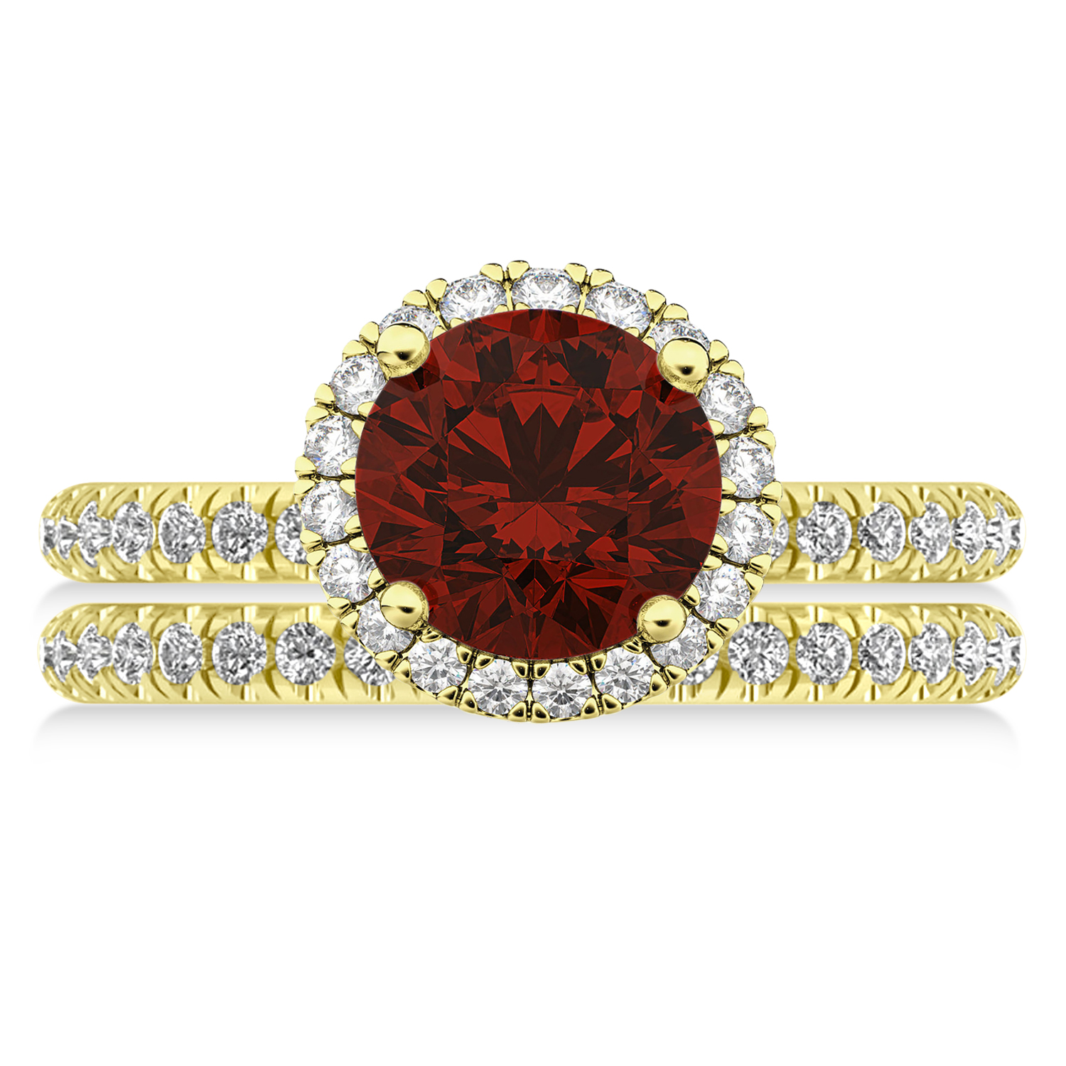 Garnet & Diamond Round-Cut Halo Bridal Set 14K Yellow Gold (3.27ct)