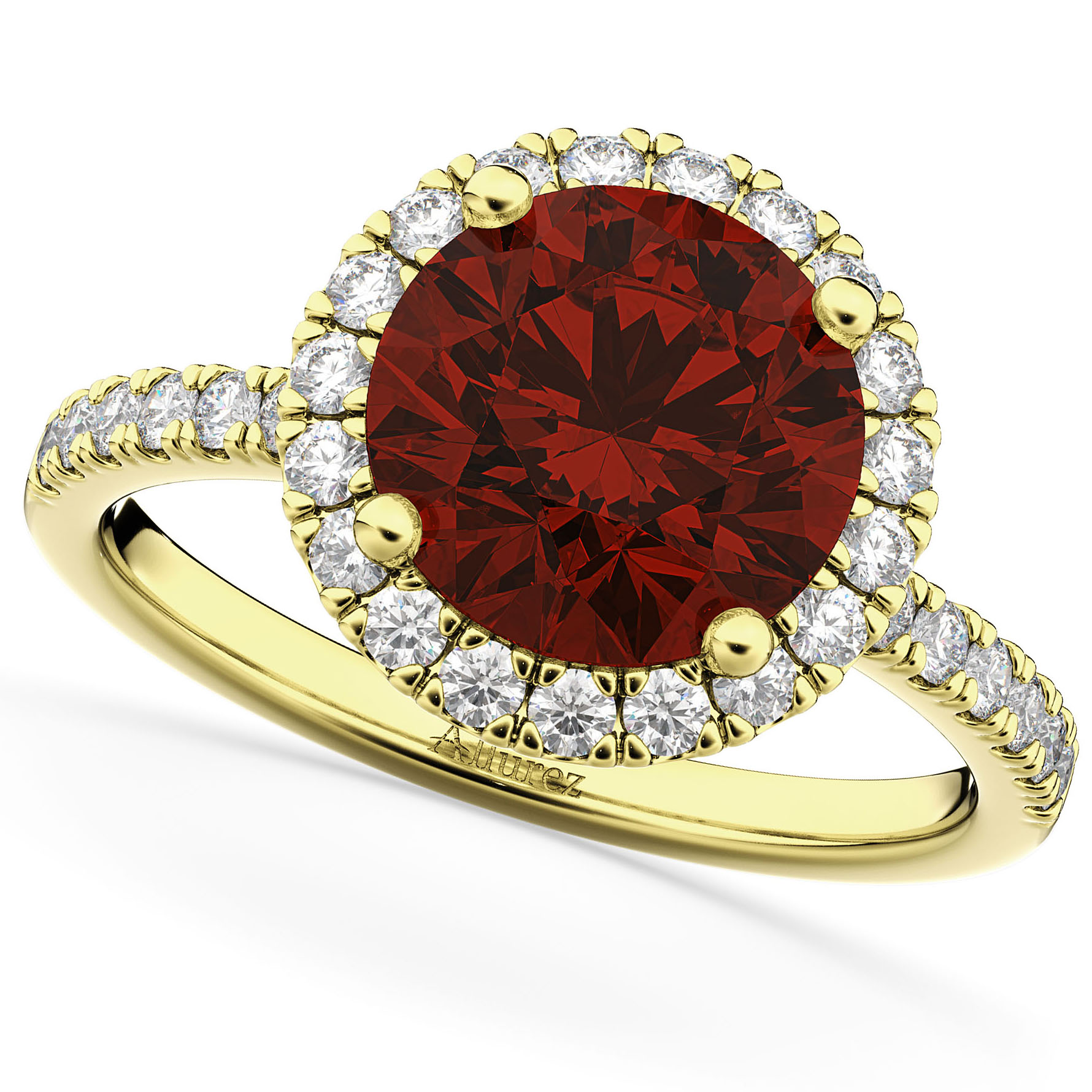 Garnet & Diamond Round-Cut Halo Bridal Set 14K Yellow Gold (3.27ct)