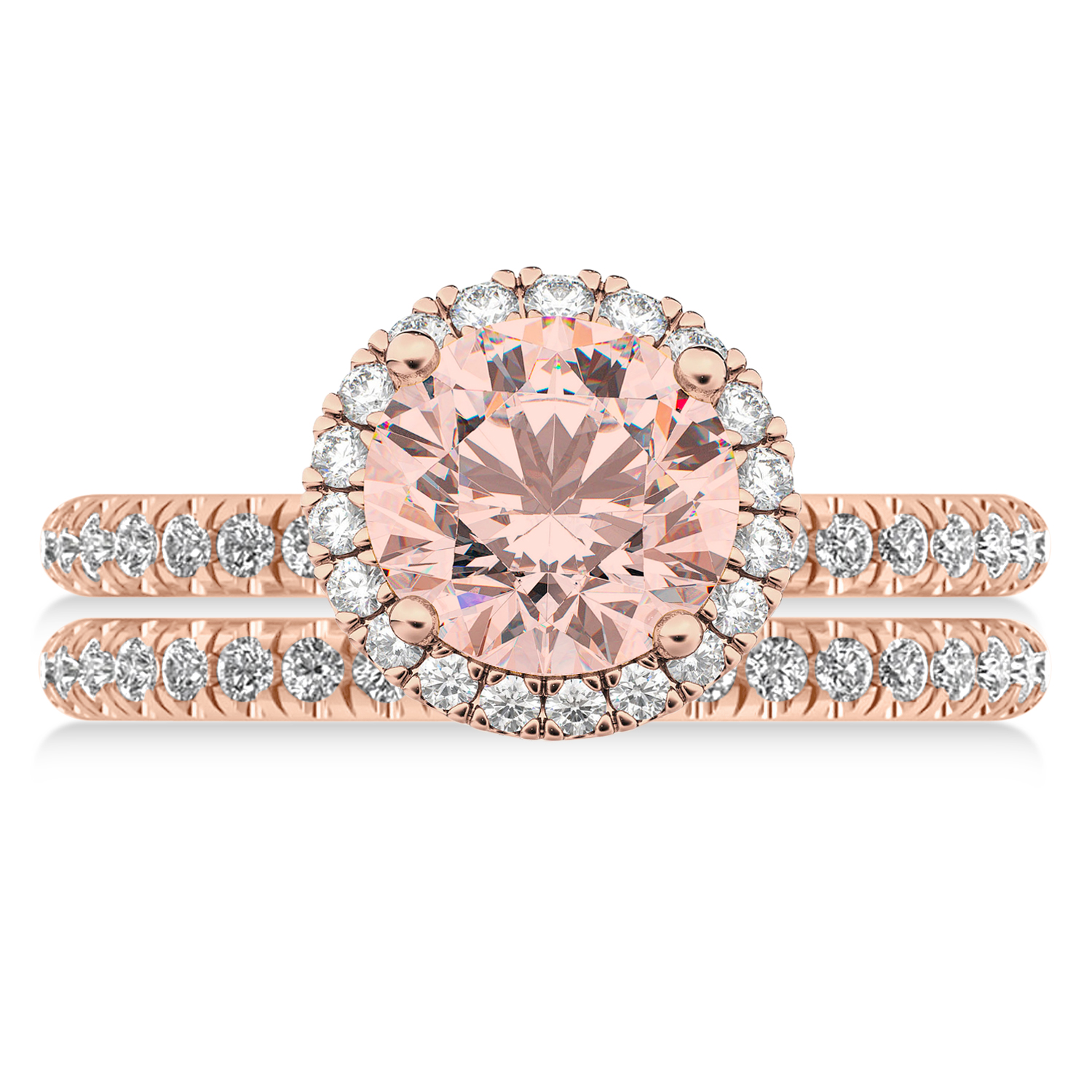 Morganite & Diamond Round-Cut Halo Bridal Set 18K Rose Gold (2.52ct)