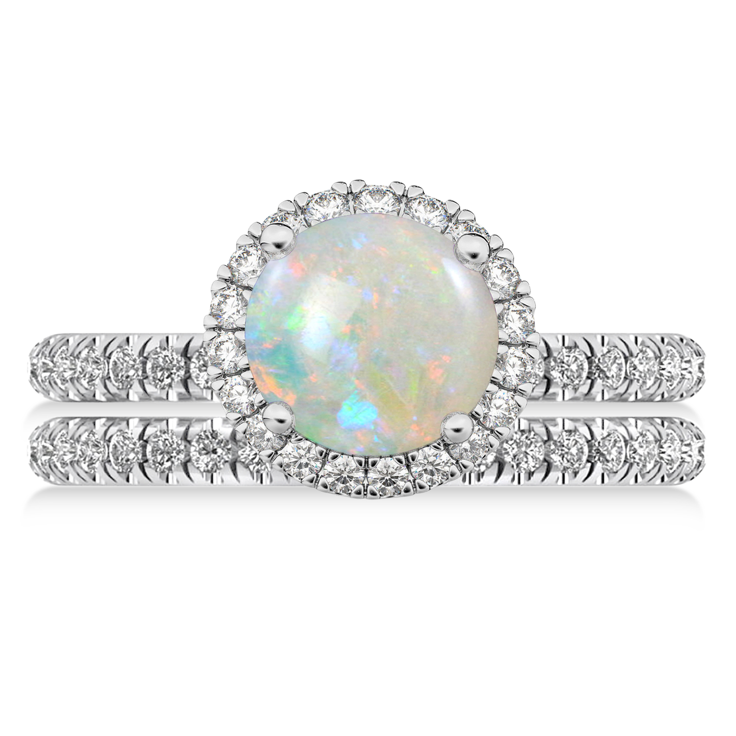 Opal & Diamond Round-Cut Halo Bridal Set Palladium (2.07ct)