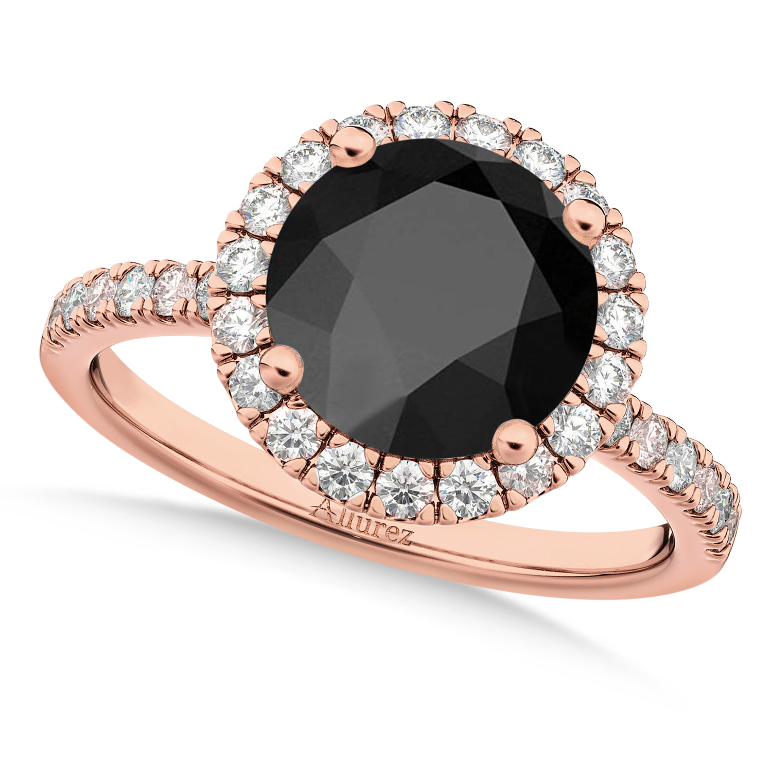 Onyx & Diamond Round-Cut Halo Bridal Set 14K Rose Gold (3.17ct)