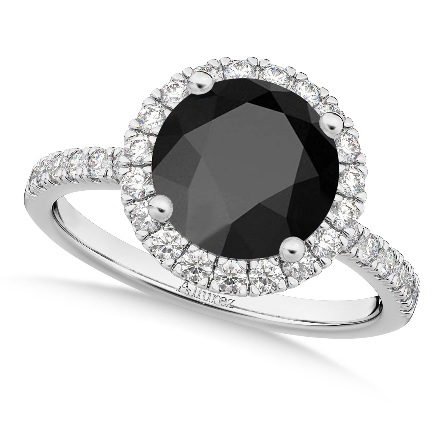 Onyx & Diamond Round-Cut Halo Bridal Set 14K White Gold (3.17ct)