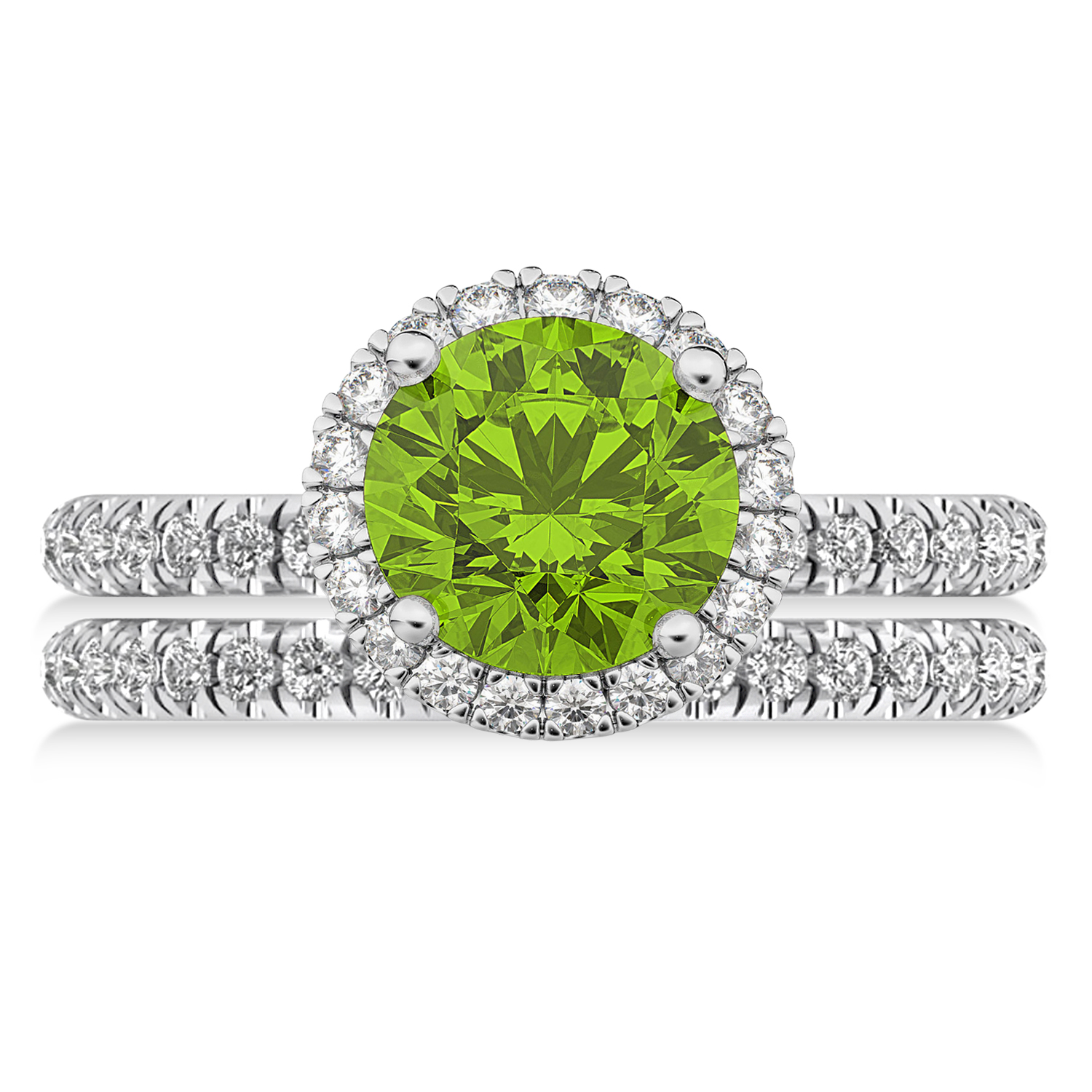 Peridot & Diamond Round-Cut Halo Bridal Set 18K White Gold (2.77ct)