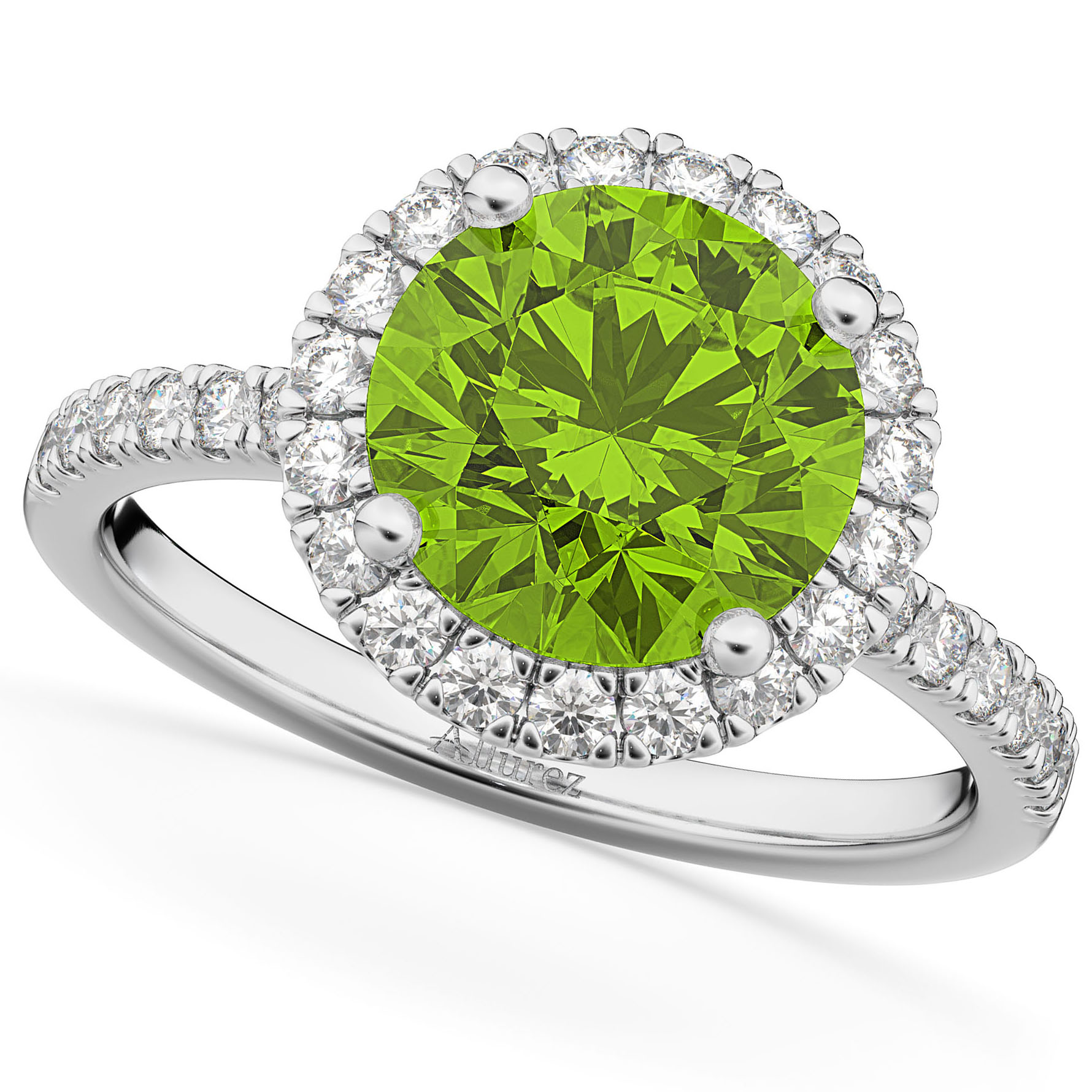 Peridot & Diamond Round-Cut Halo Bridal Set 18K White Gold (2.77ct)