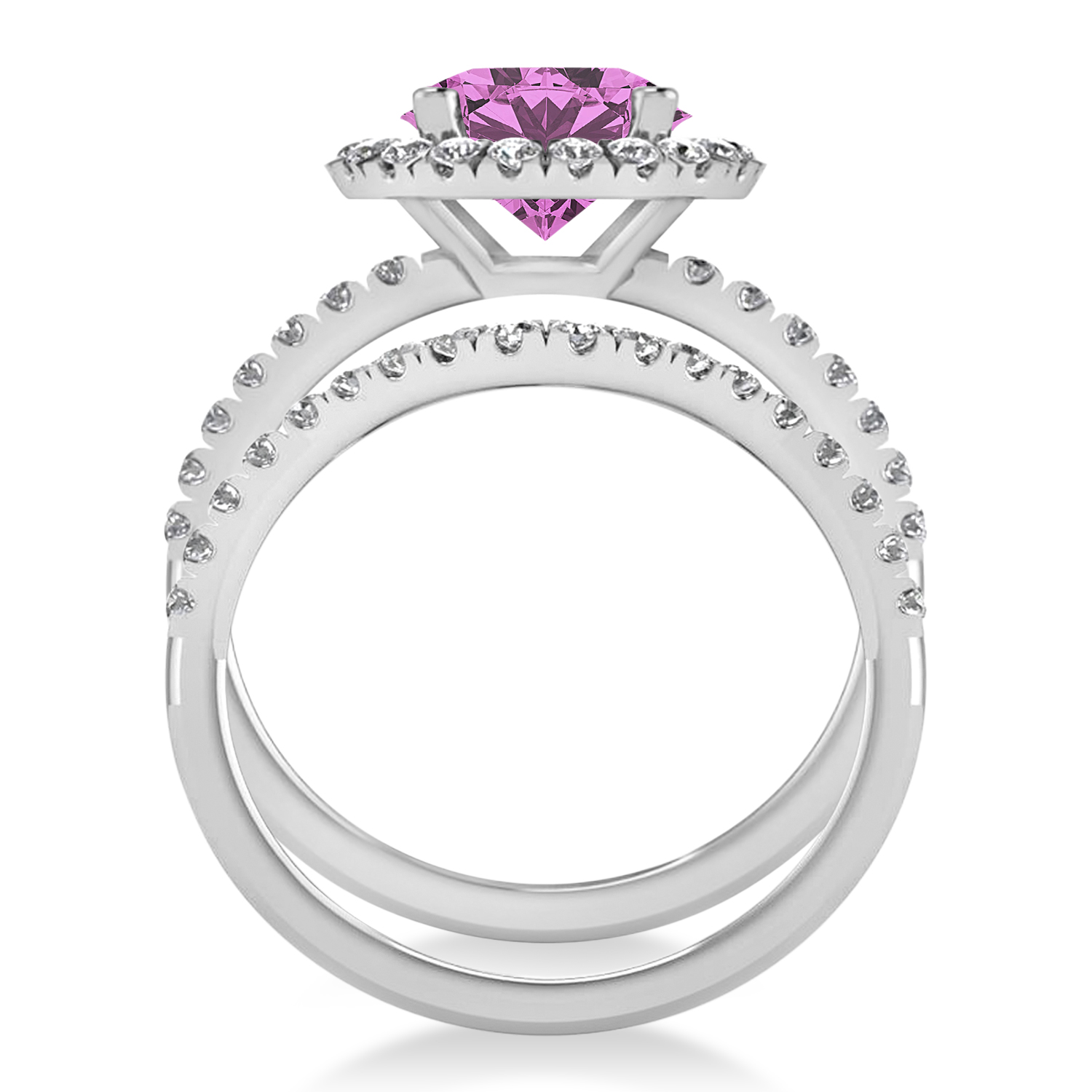 Pink Sapphire & Diamond Round-Cut Halo Bridal Set Platinum (3.07ct)
