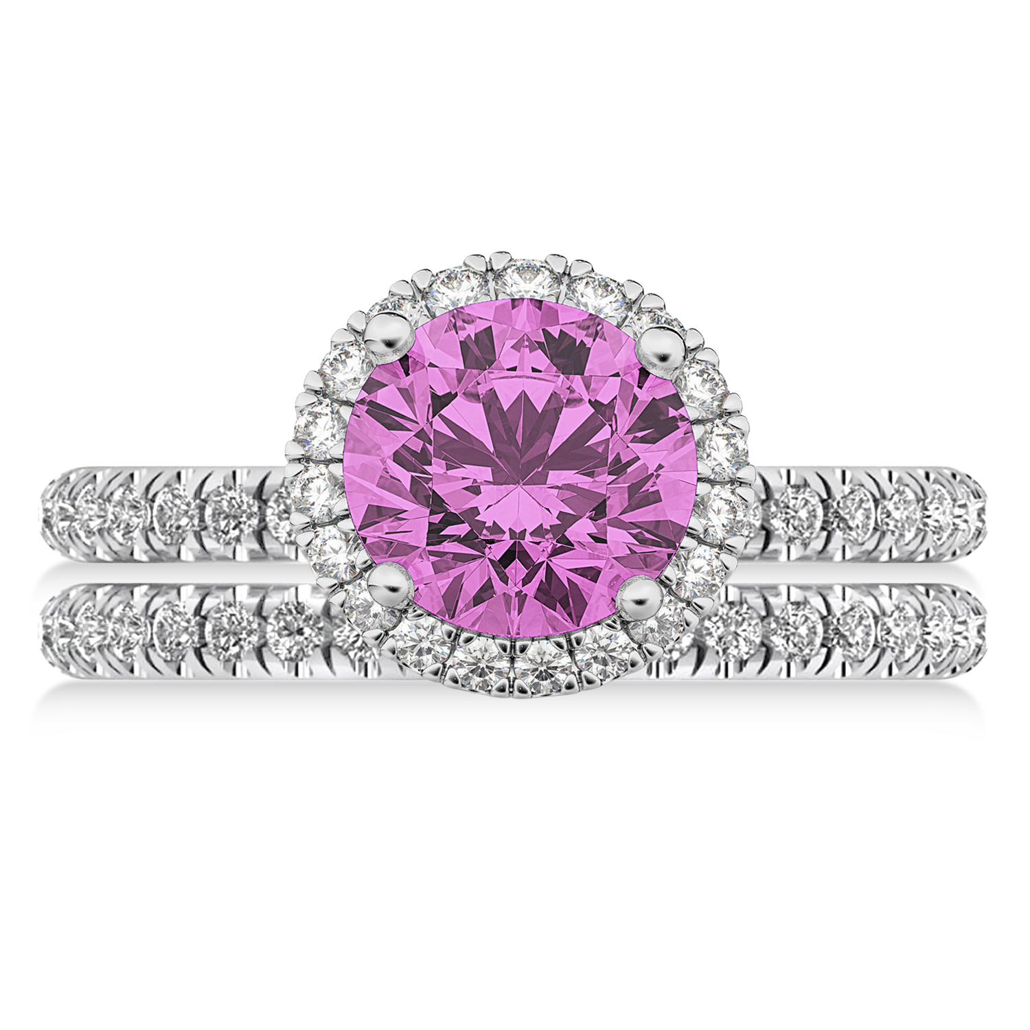Pink Sapphire & Diamond Round-Cut Halo Bridal Set Platinum (3.07ct)