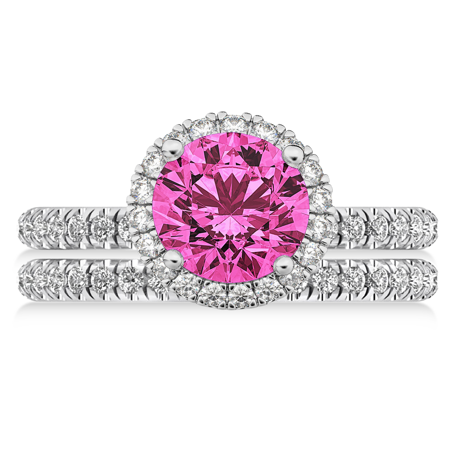 Pink Tourmaline & Diamond Round-Cut Halo Bridal Set Palladium (2.77ct)