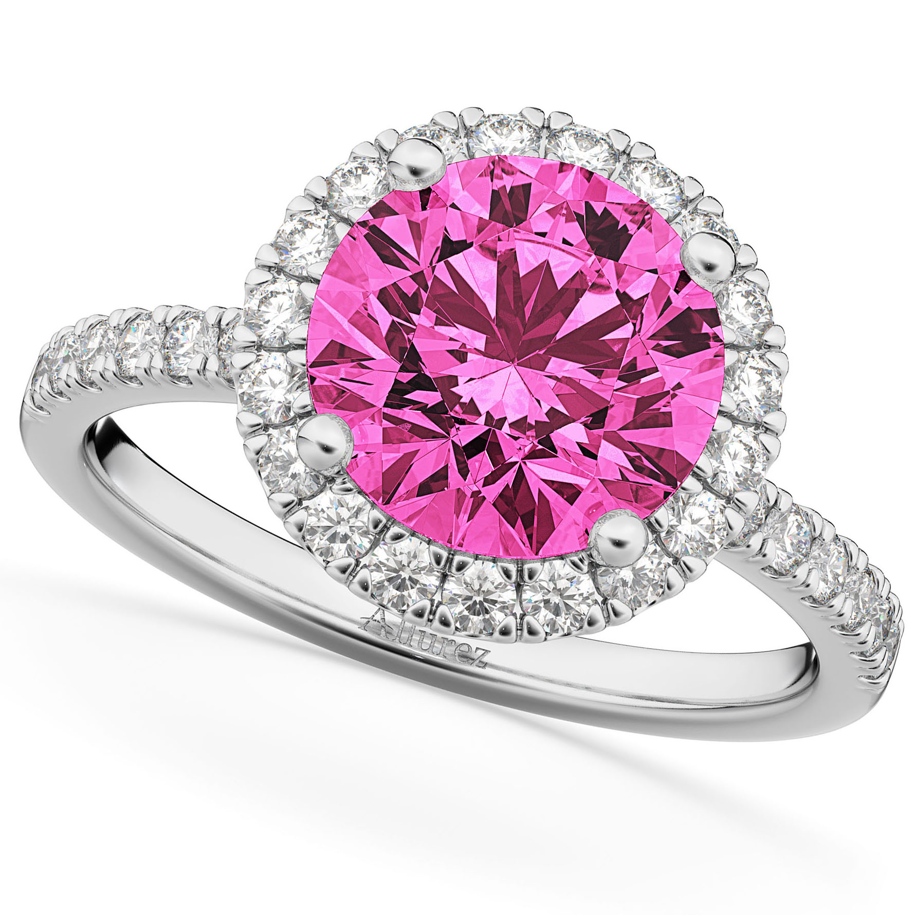 Pink Tourmaline & Diamond Round-Cut Halo Bridal Set Palladium (2.77ct)